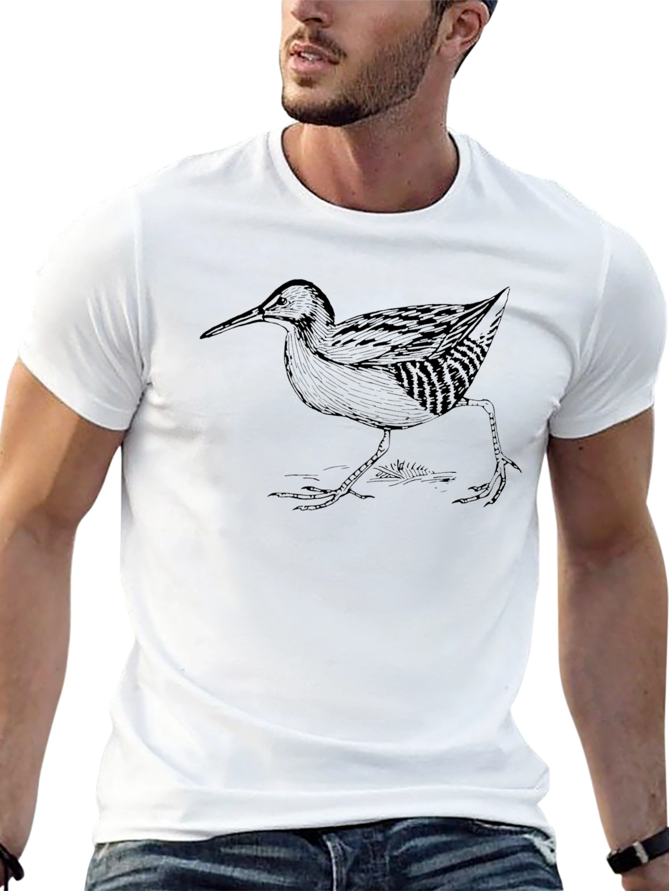 Stylized Bird Print Black T-Shirt