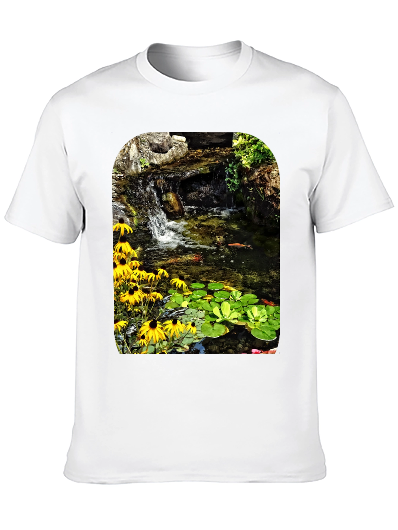 Koi Pond Waterfall Black T-Shirt