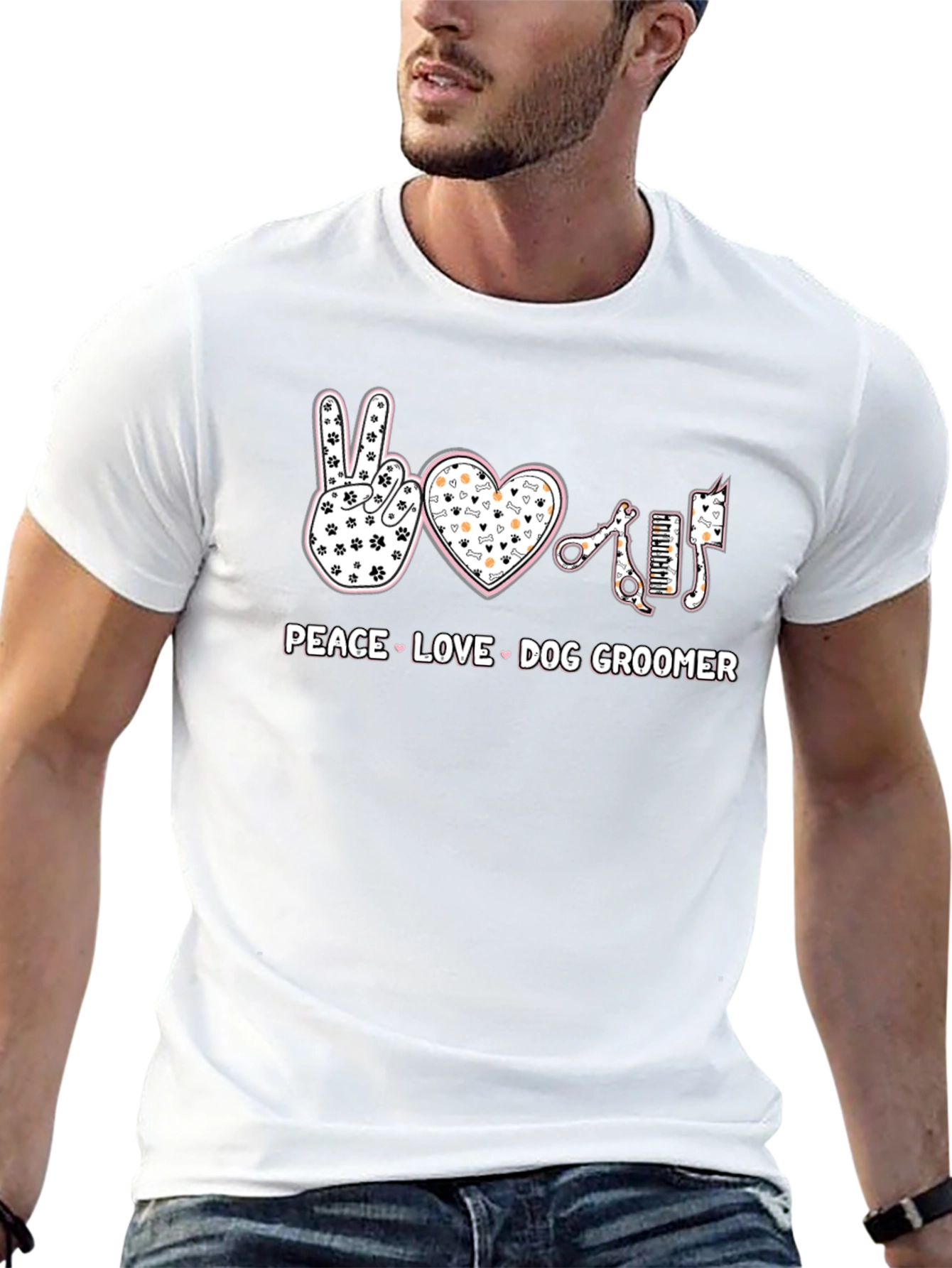 Peace Love Dog Groomer T-Shirt - Pet Salon Apparel