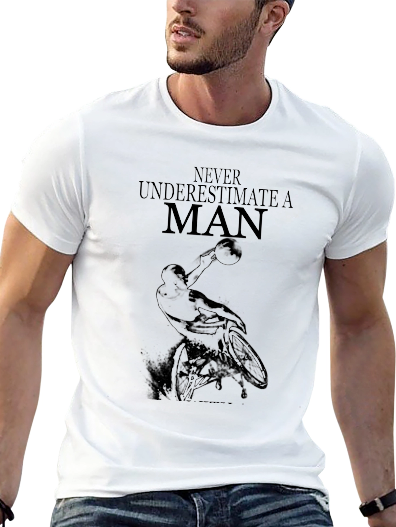 Never Underestimate a Man T-Shirt - Basketball Design