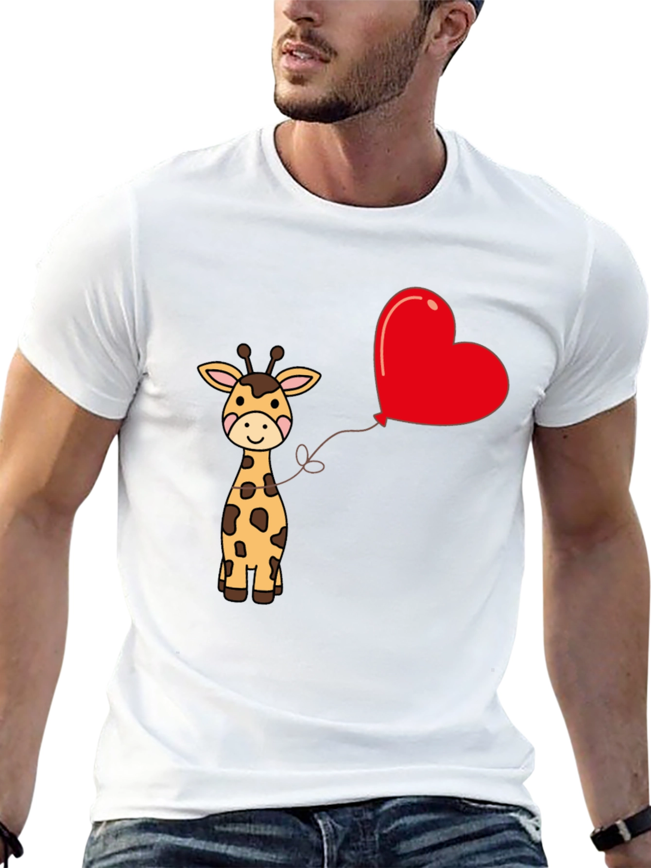 Giraffe Heart Balloon Graphic Tee - Cute Black T-Shirt