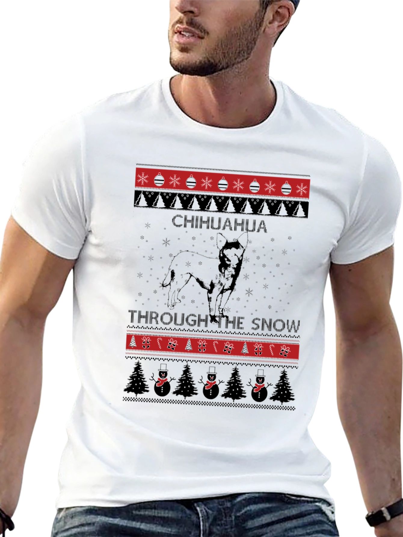 Chihuahua Through The Snow Ugly Christmas T-Shirt