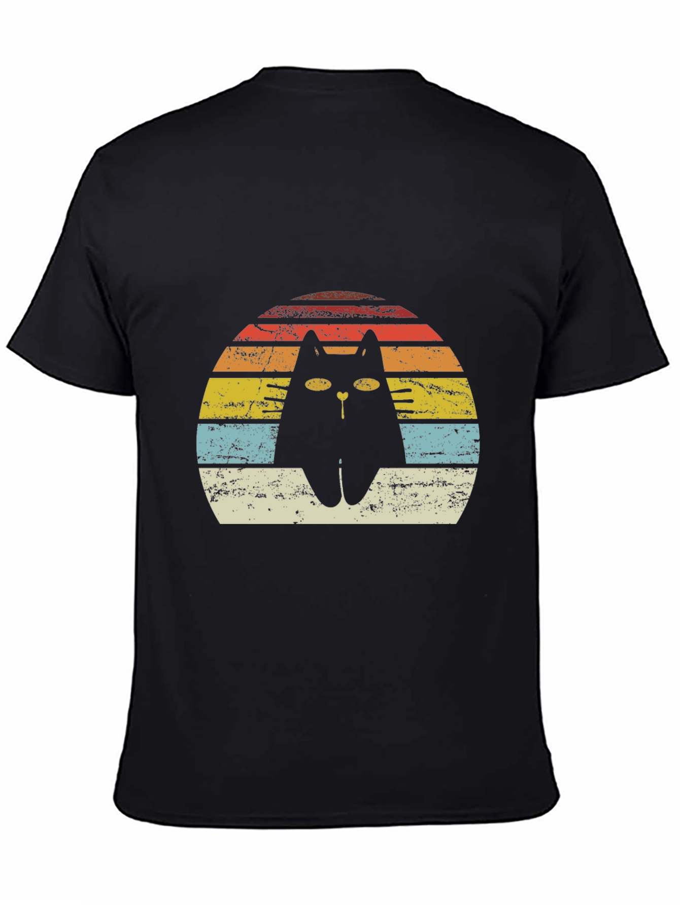 Retro Cat T-Shirt - Distressed Sunset Design