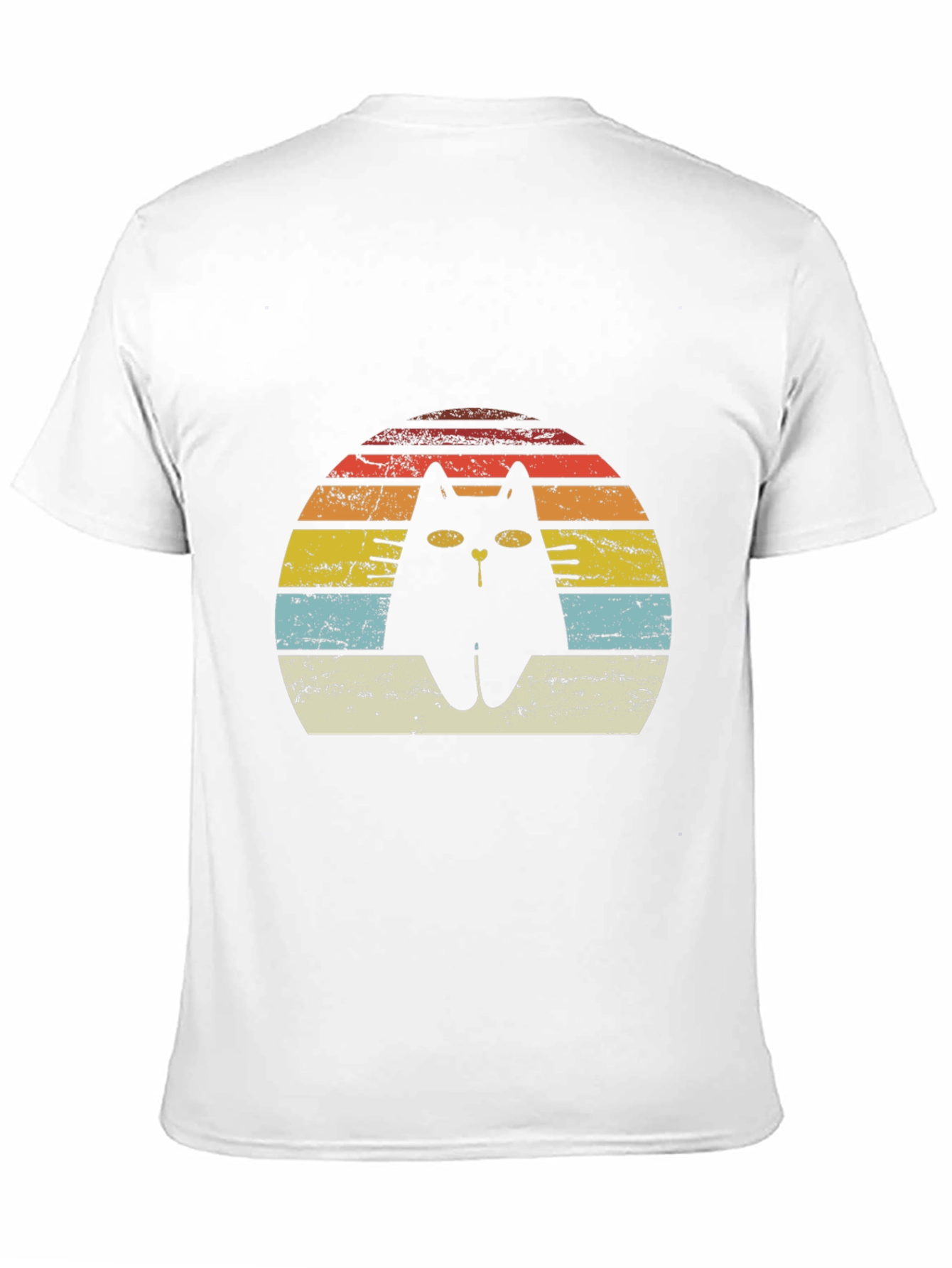 Retro Cat T-Shirt - Distressed Sunset Design