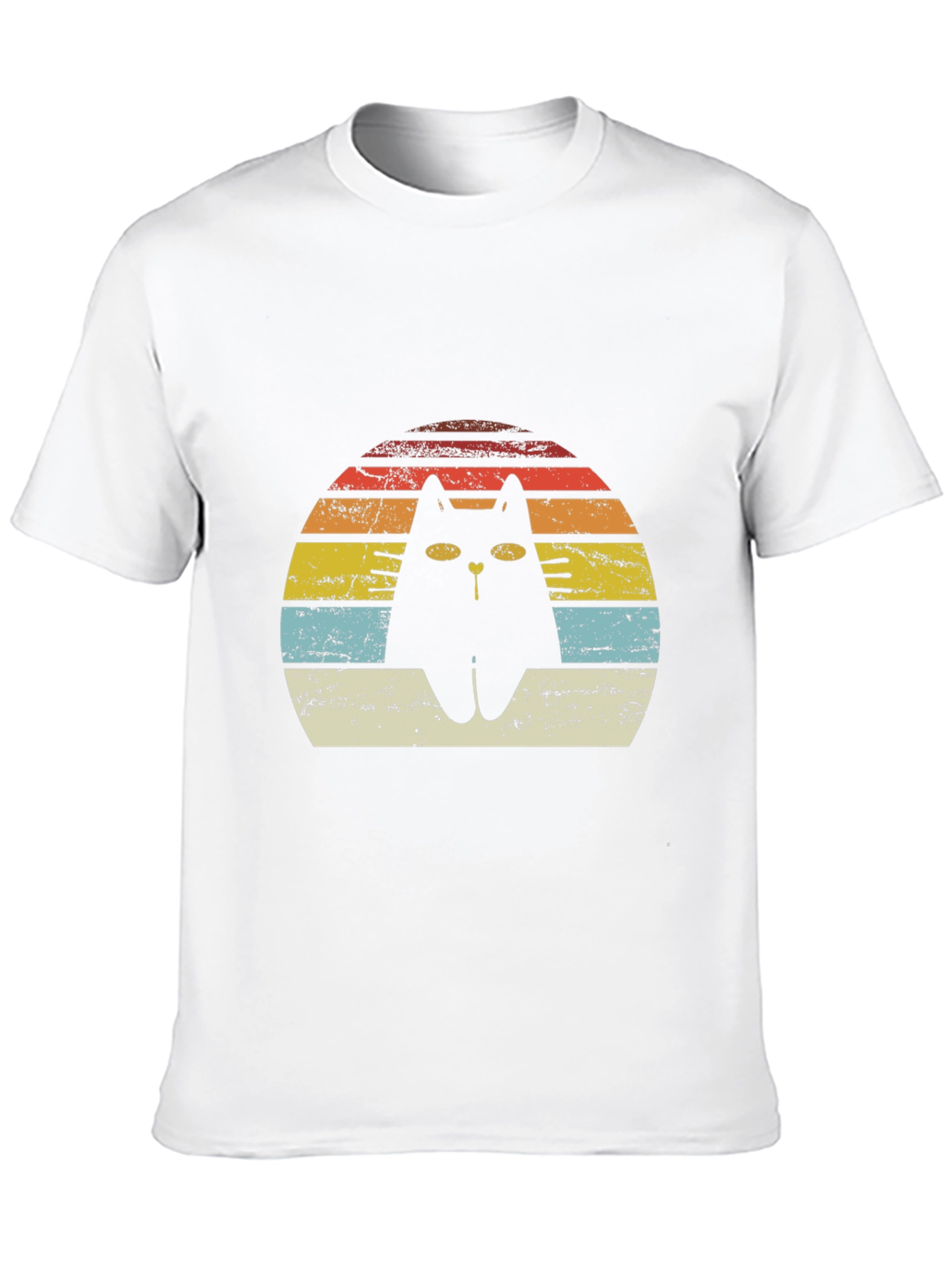 Retro Cat T-Shirt - Distressed Sunset Design