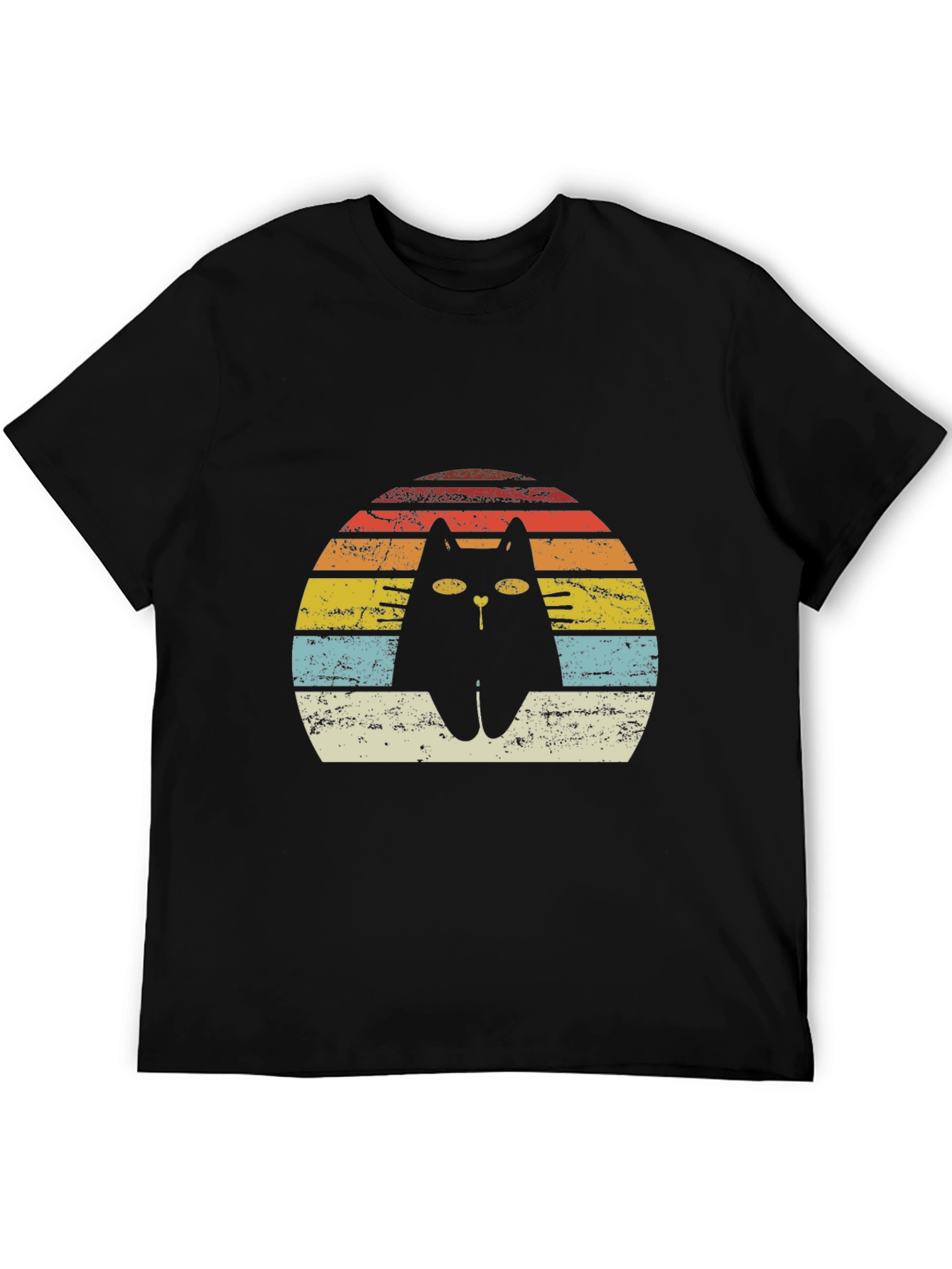 Retro Cat T-Shirt - Distressed Sunset Design