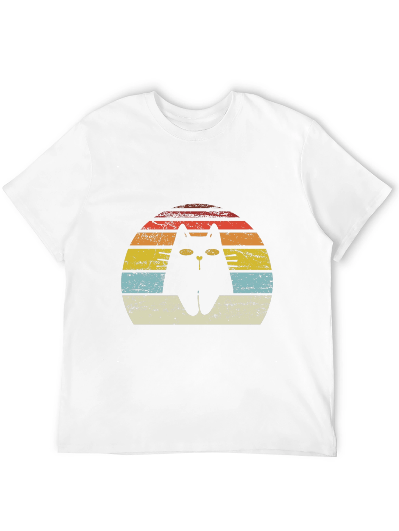 Retro Cat T-Shirt - Distressed Sunset Design
