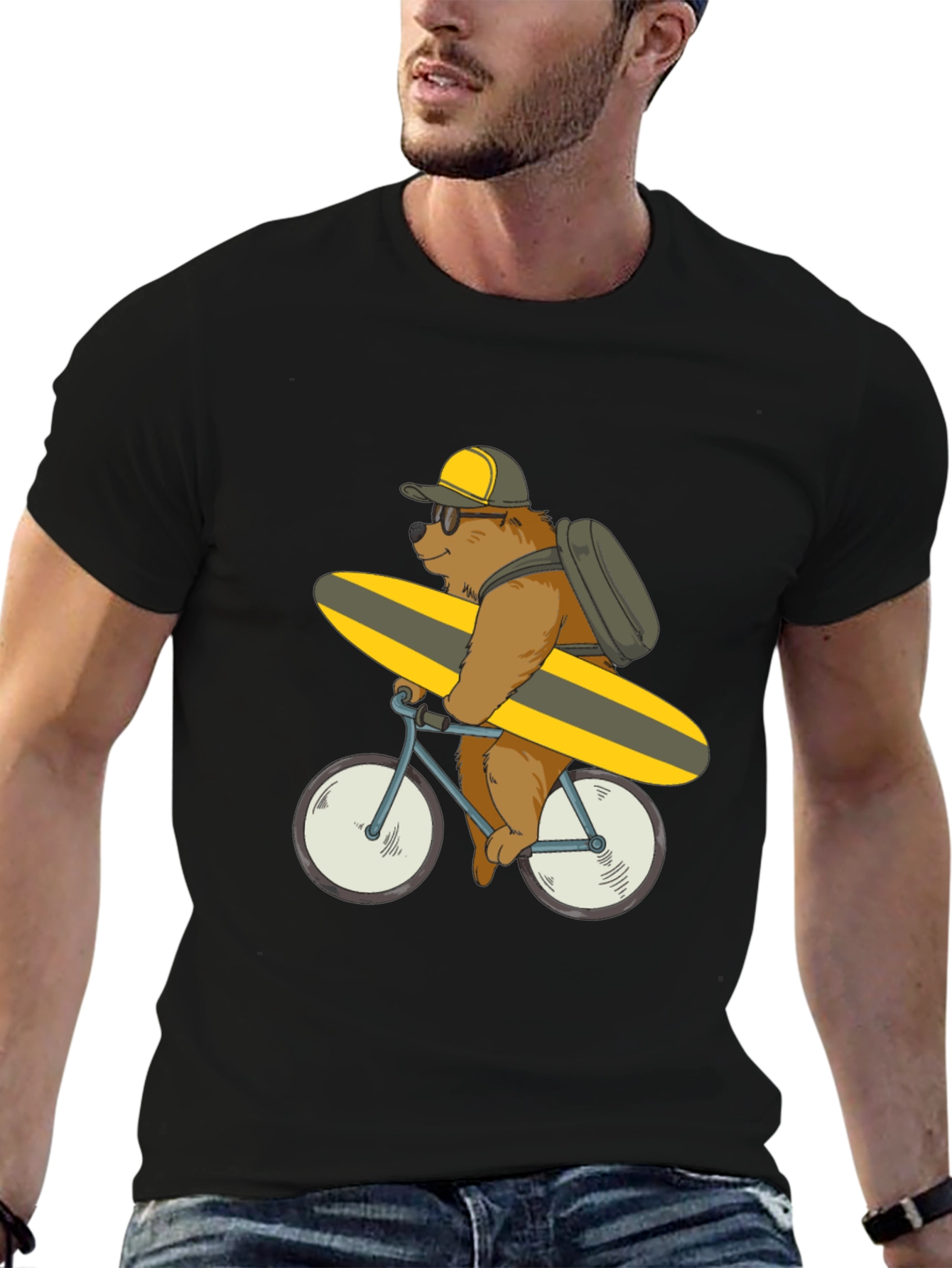 Bear on Bike T-Shirt - Surfing Bear Tee