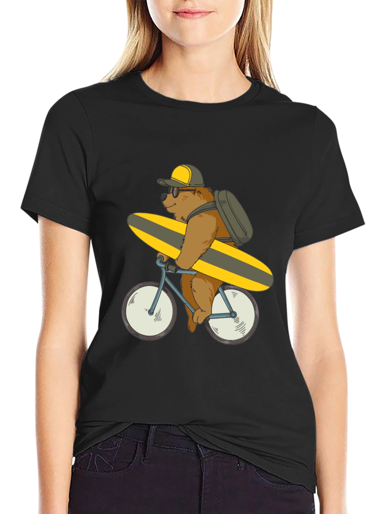 Bear on Bike T-Shirt - Surfing Bear Tee