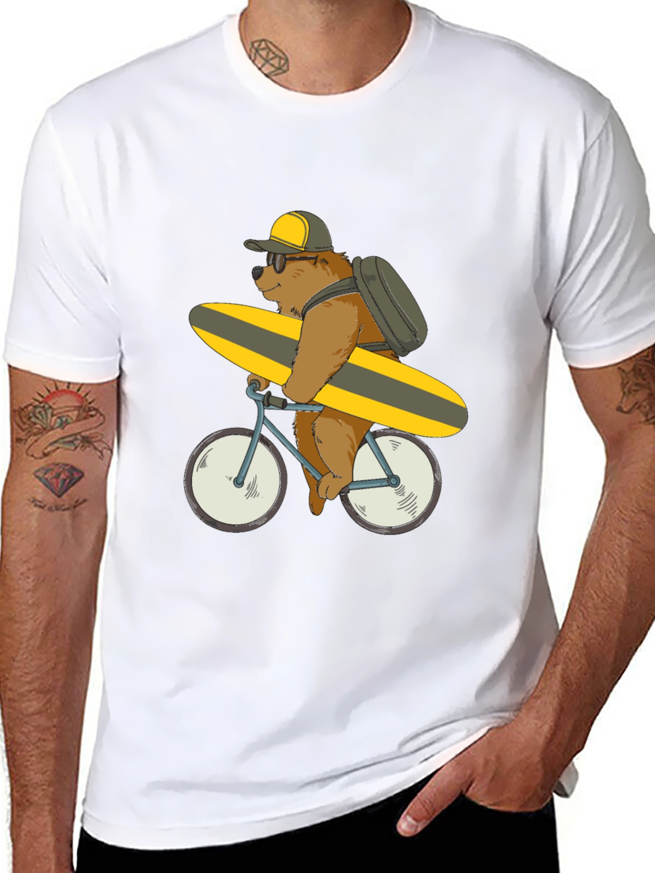 Bear on Bike T-Shirt - Surfing Bear Tee