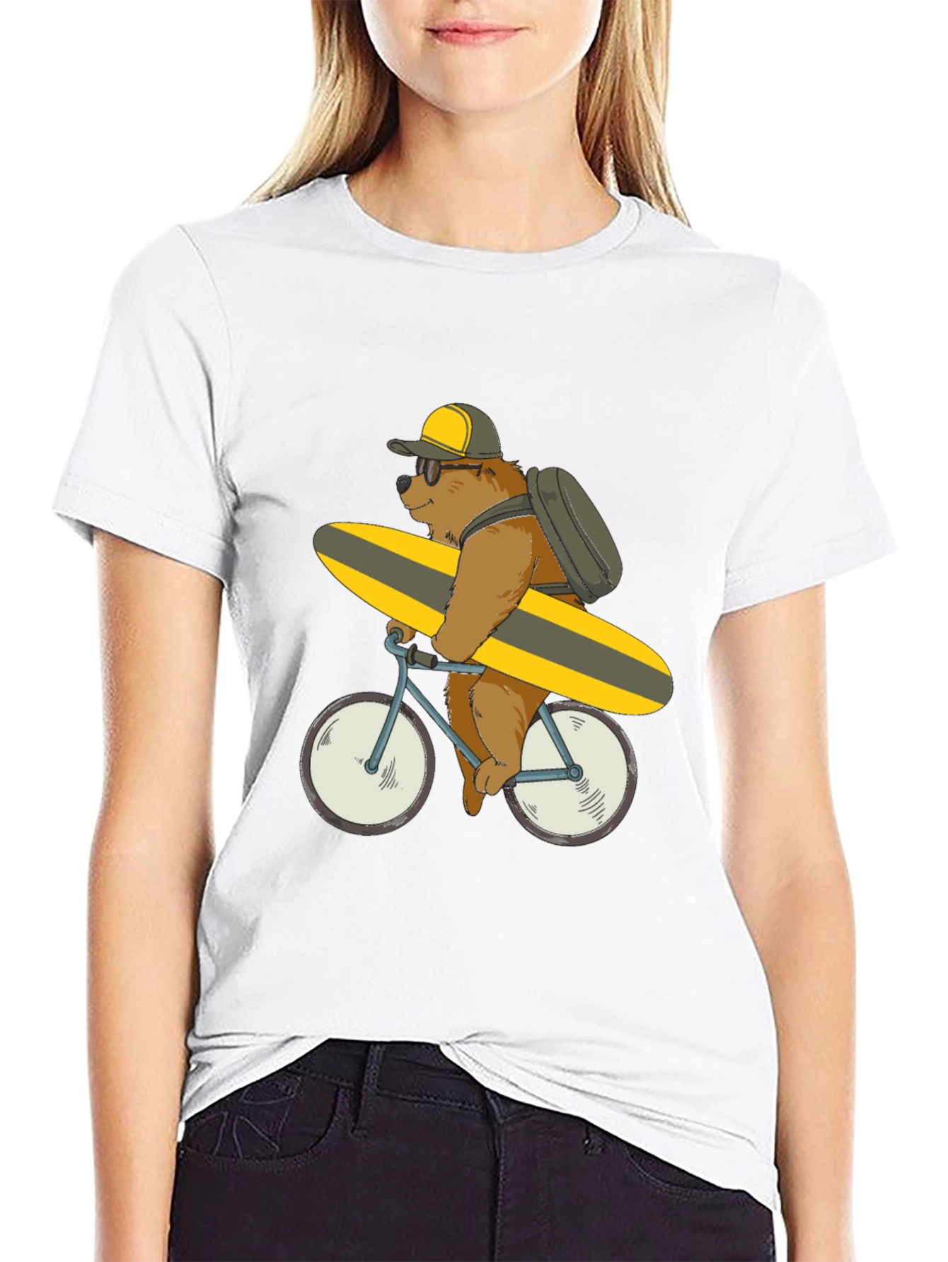 Bear on Bike T-Shirt - Surfing Bear Tee
