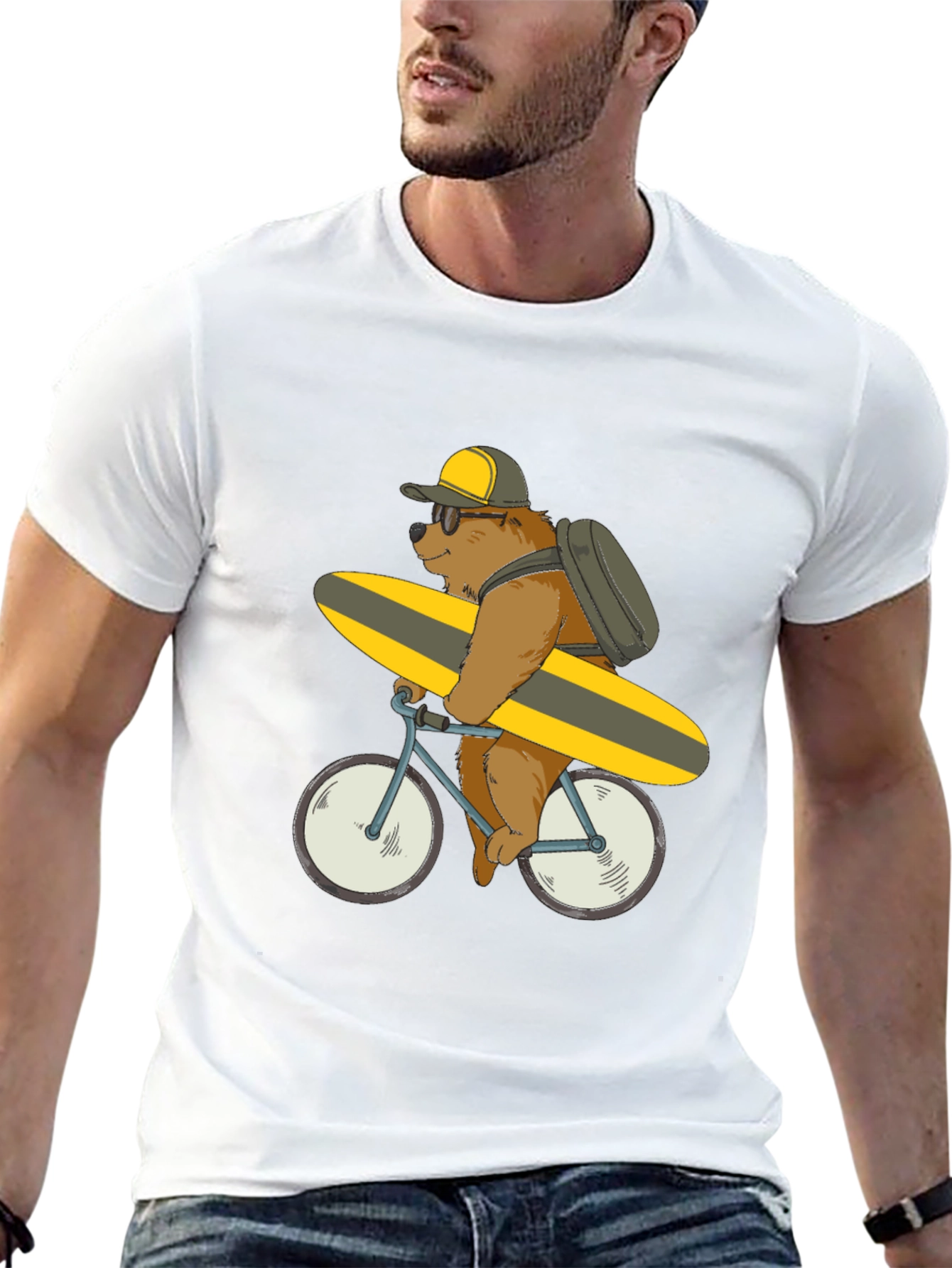 Bear on Bike T-Shirt - Surfing Bear Tee
