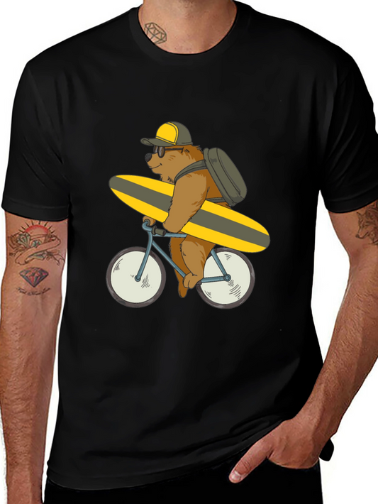 Bear on Bike T-Shirt - Surfing Bear Tee