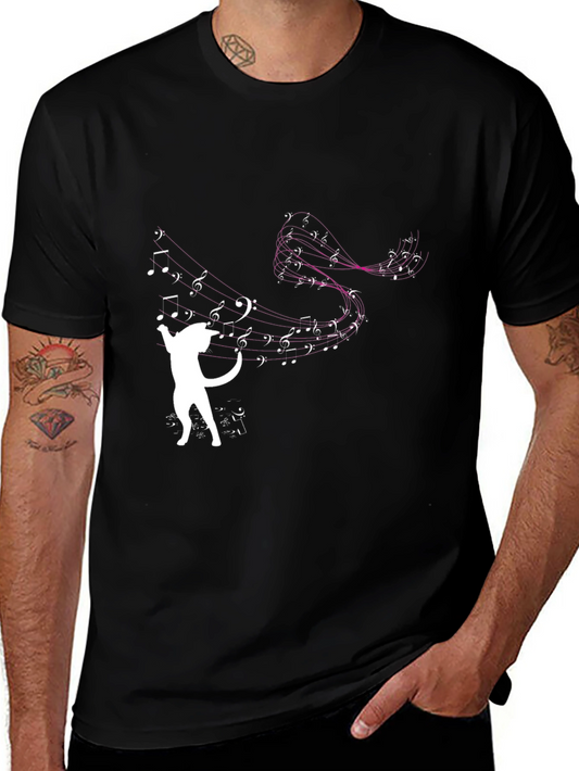 Musical Cat T-Shirt - Black Cotton Blend