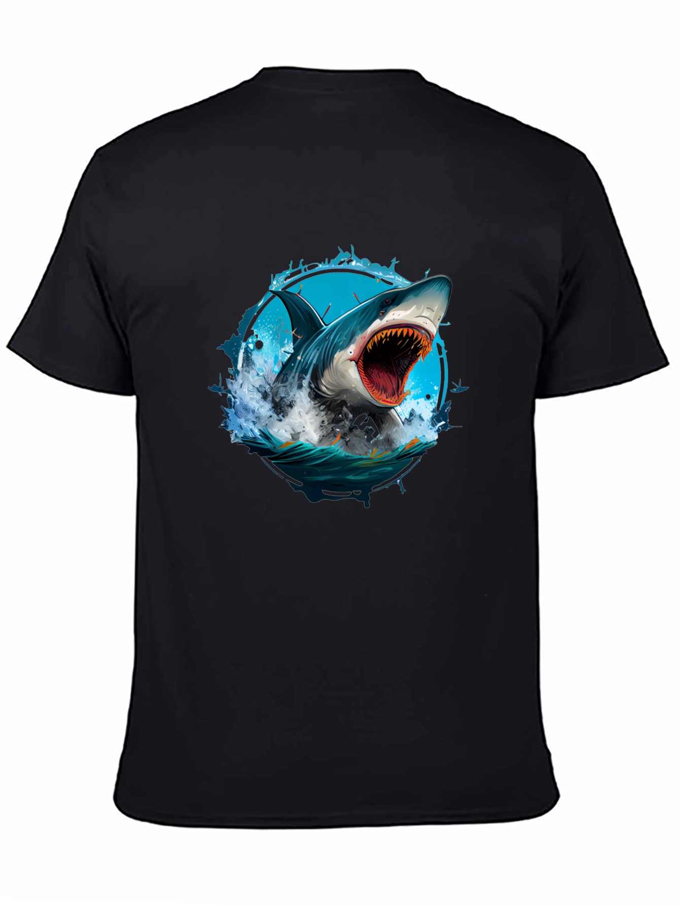 Shark Attack Graphic Tee - Black Cotton T-Shirt