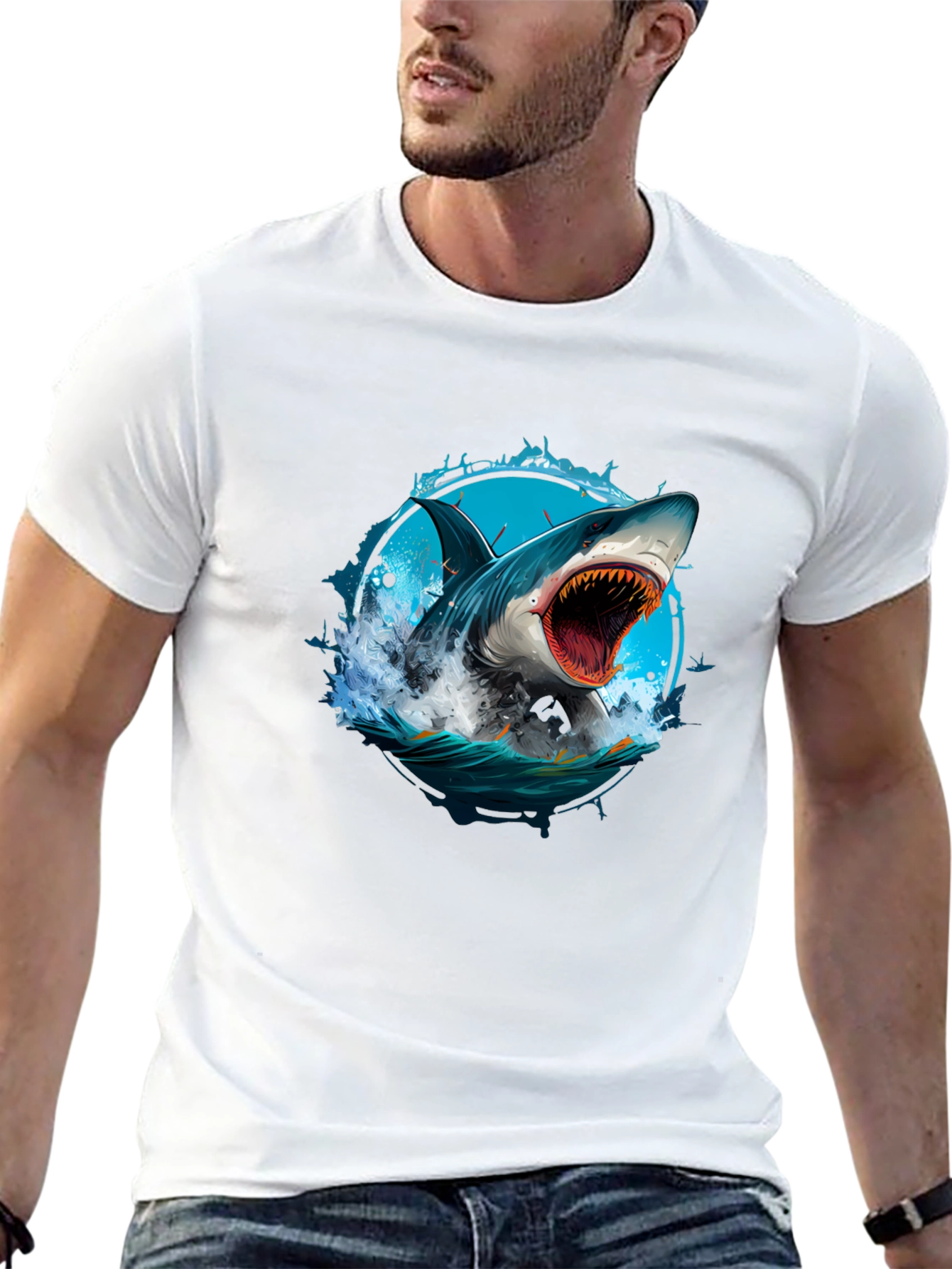 Shark Attack Graphic Tee - Black Cotton T-Shirt