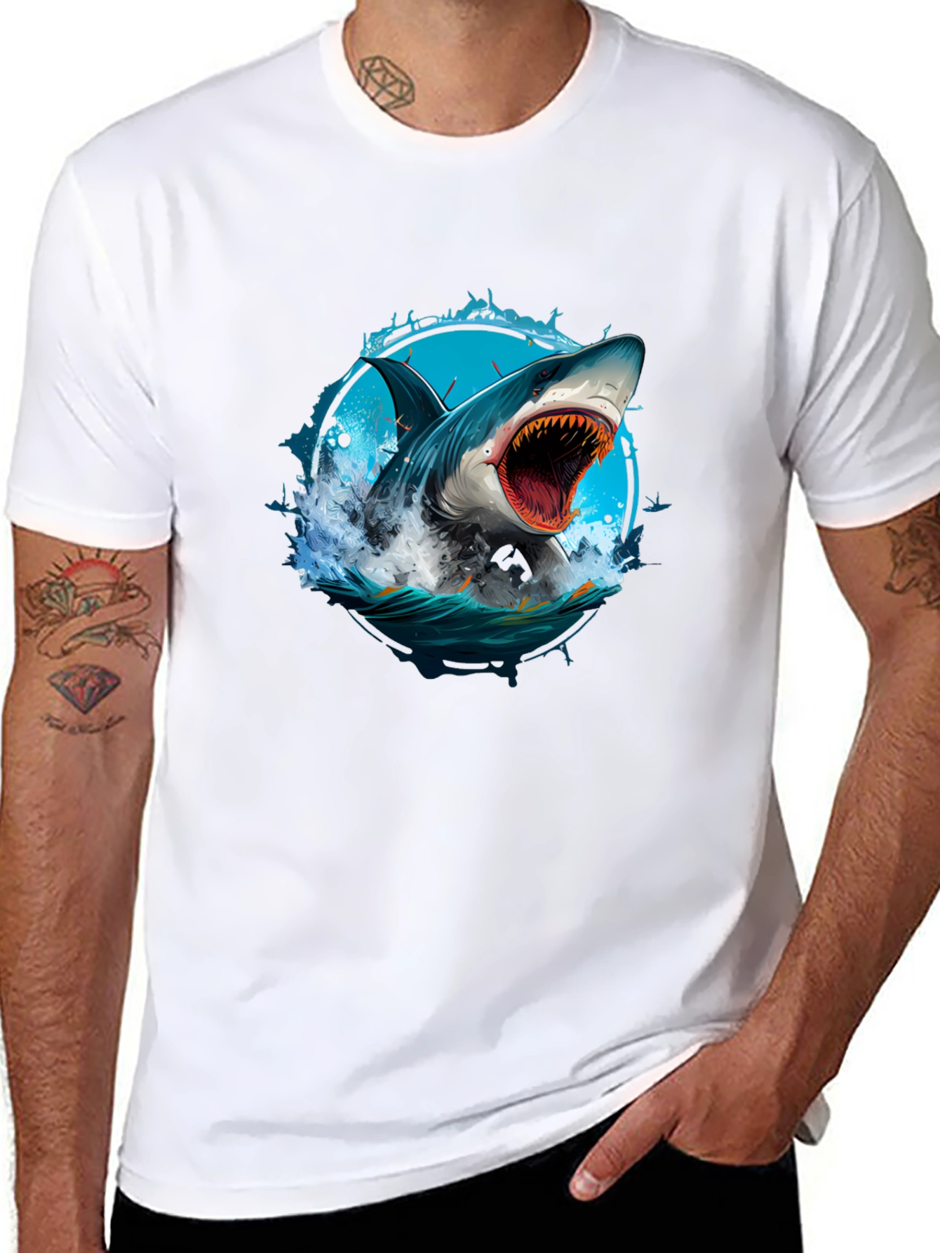 Shark Attack Graphic Tee - Black Cotton T-Shirt