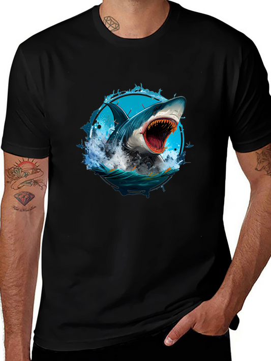 Shark Attack Graphic Tee - Black Cotton T-Shirt