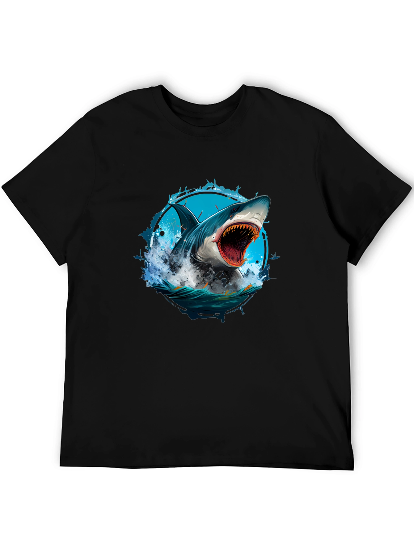 Shark Attack Graphic Tee - Black Cotton T-Shirt