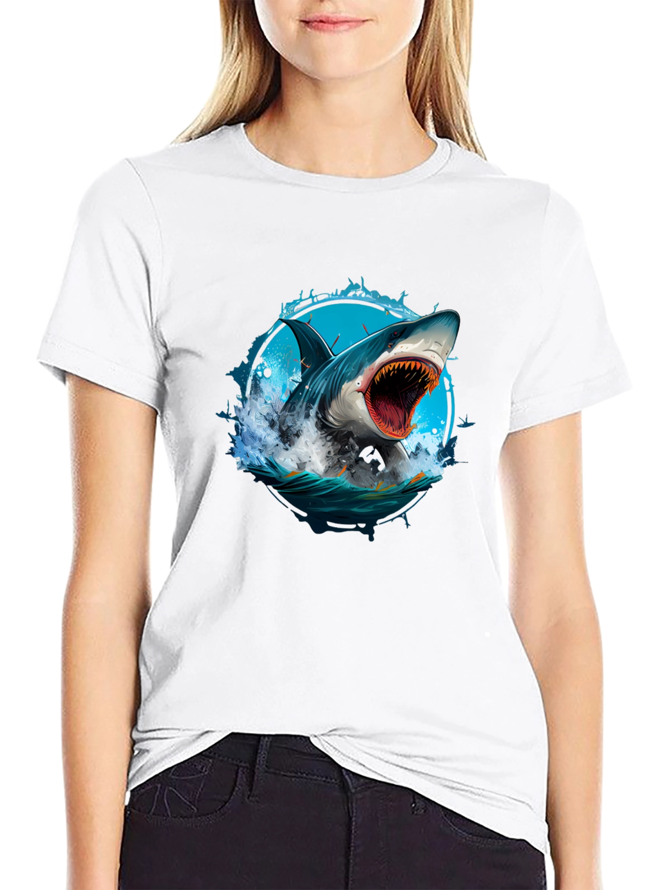 Shark Attack Graphic Tee - Black Cotton T-Shirt