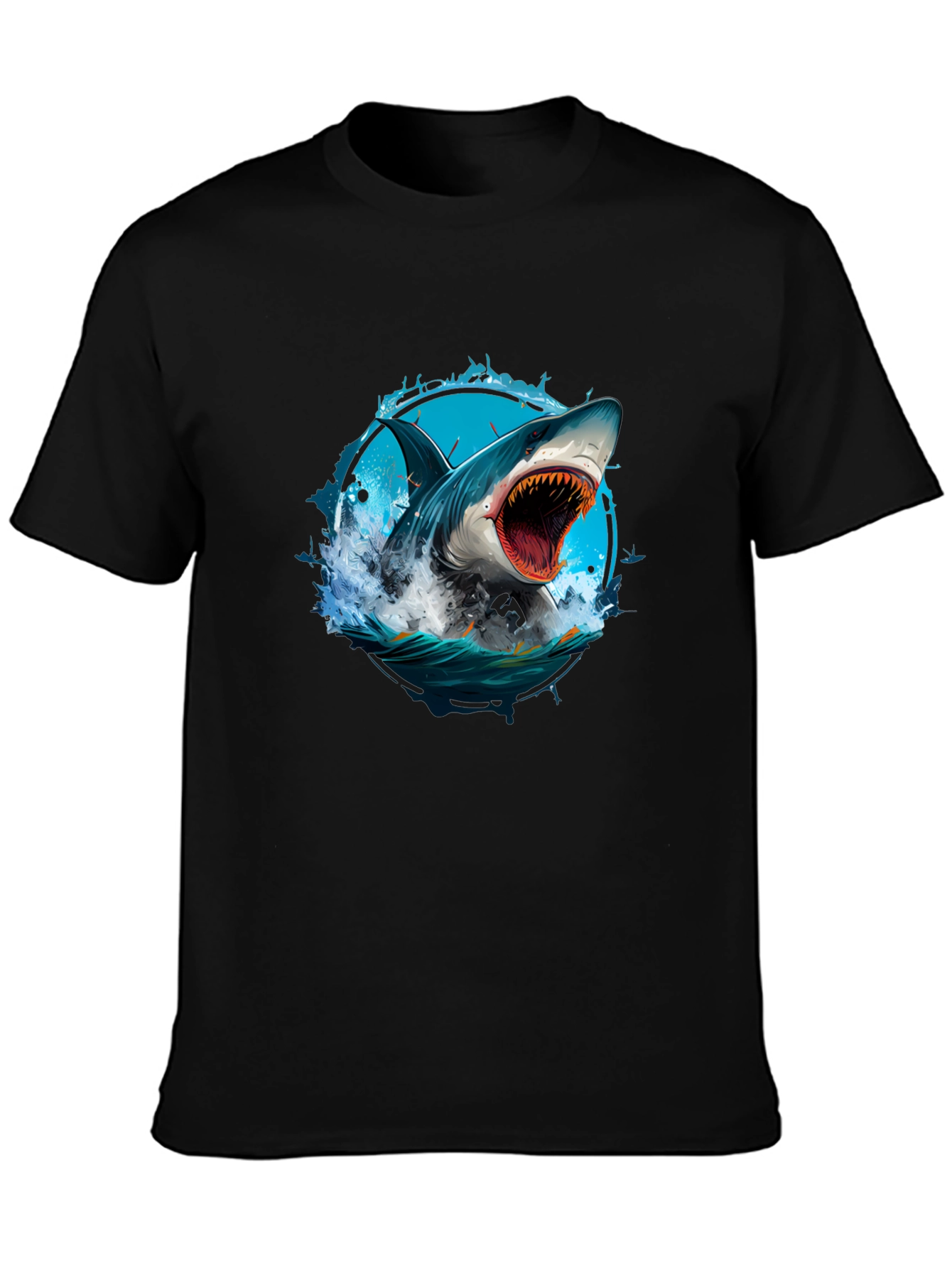 Shark Attack Graphic Tee - Black Cotton T-Shirt