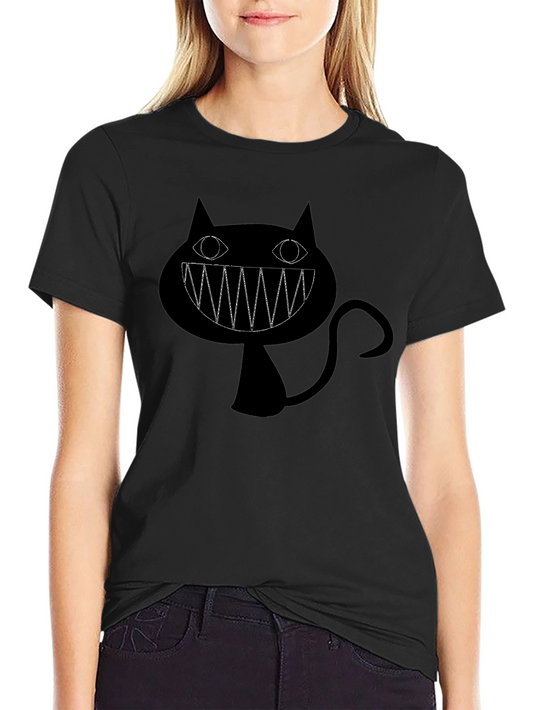 Creepy Cat Graphic Black T-Shirt