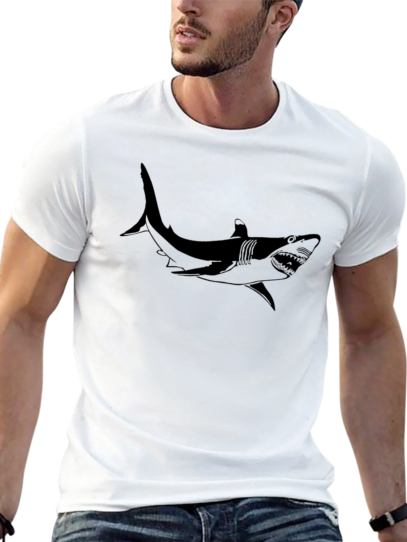 Shark Graphic Black T-Shirt | Mens Casual Tee