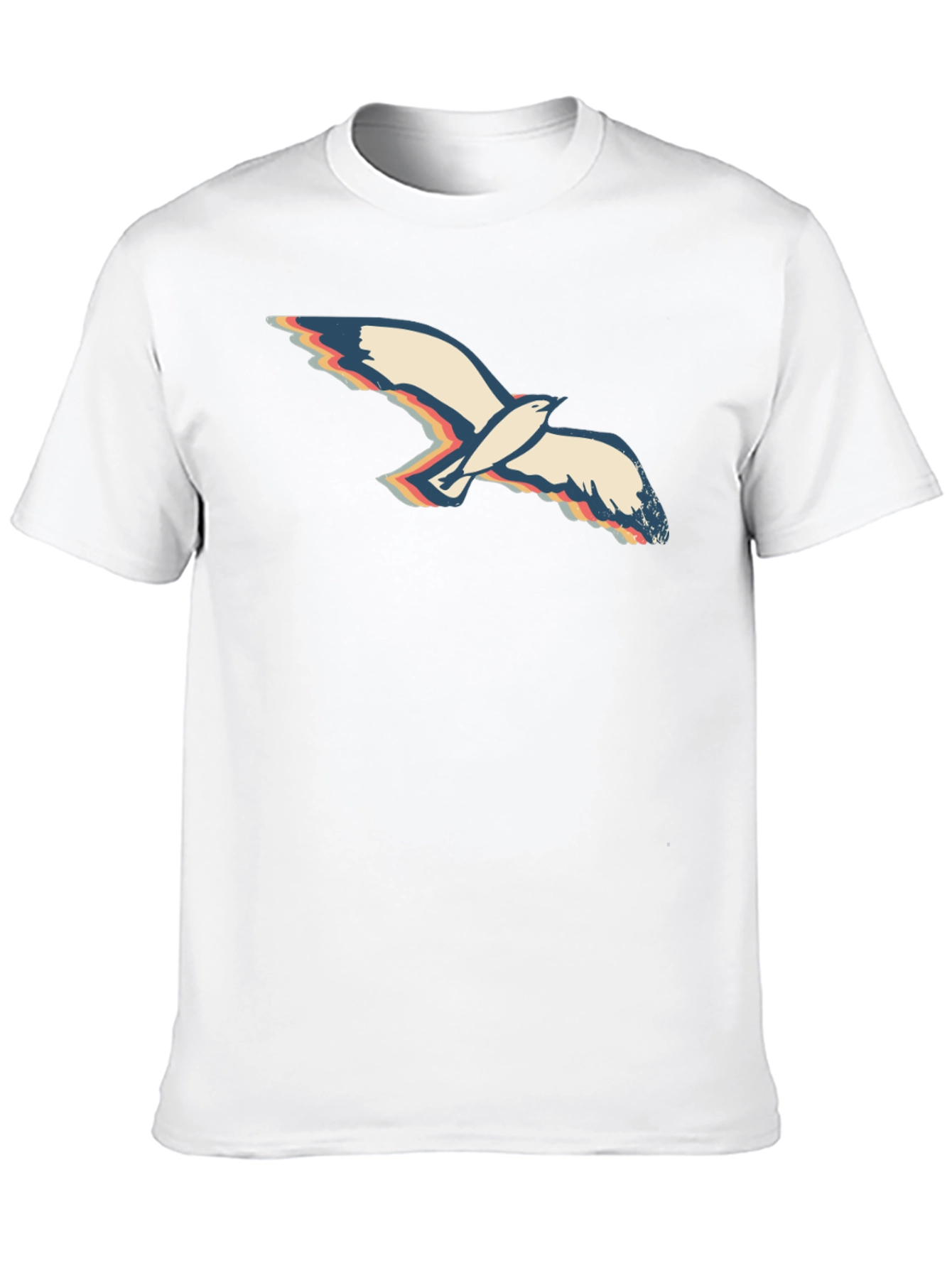 Retro Seagull Graphic Tee - Black Cotton T-Shirt