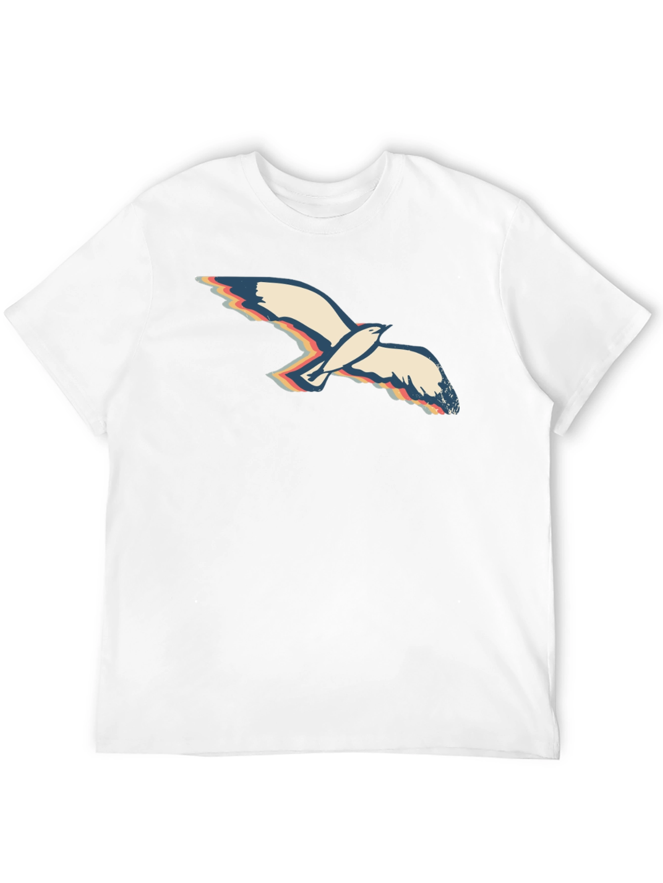 Retro Seagull Graphic Tee - Black Cotton T-Shirt