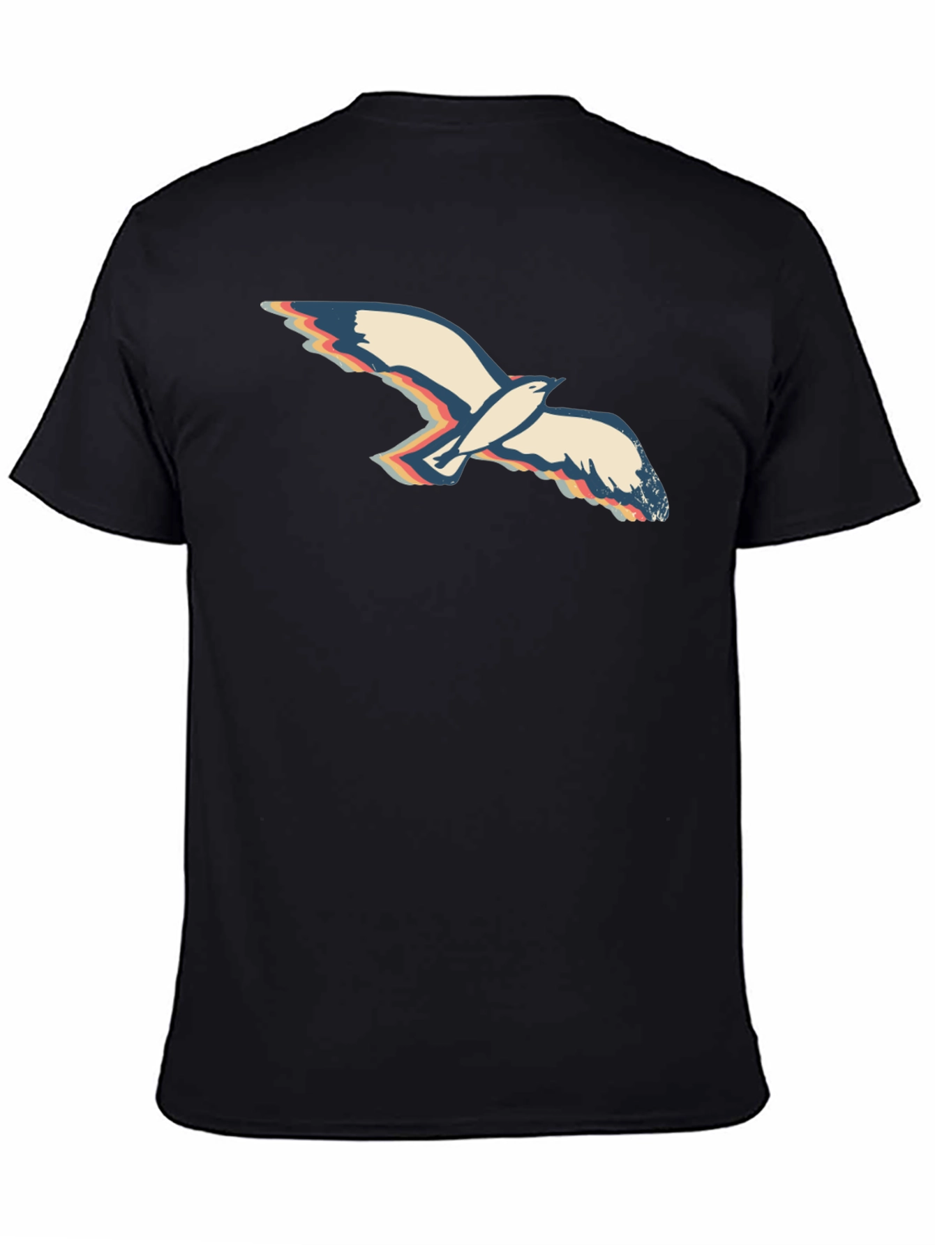 Retro Seagull Graphic Tee - Black Cotton T-Shirt