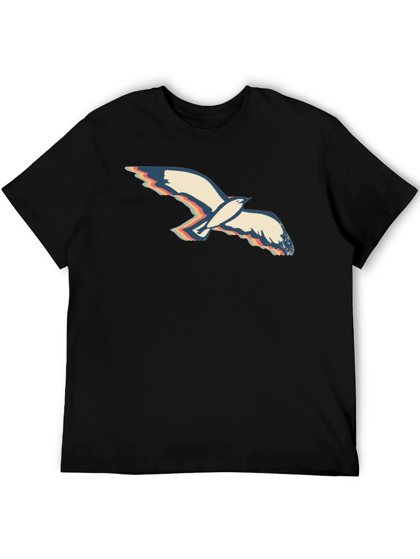 Retro Seagull Graphic Tee - Black Cotton T-Shirt