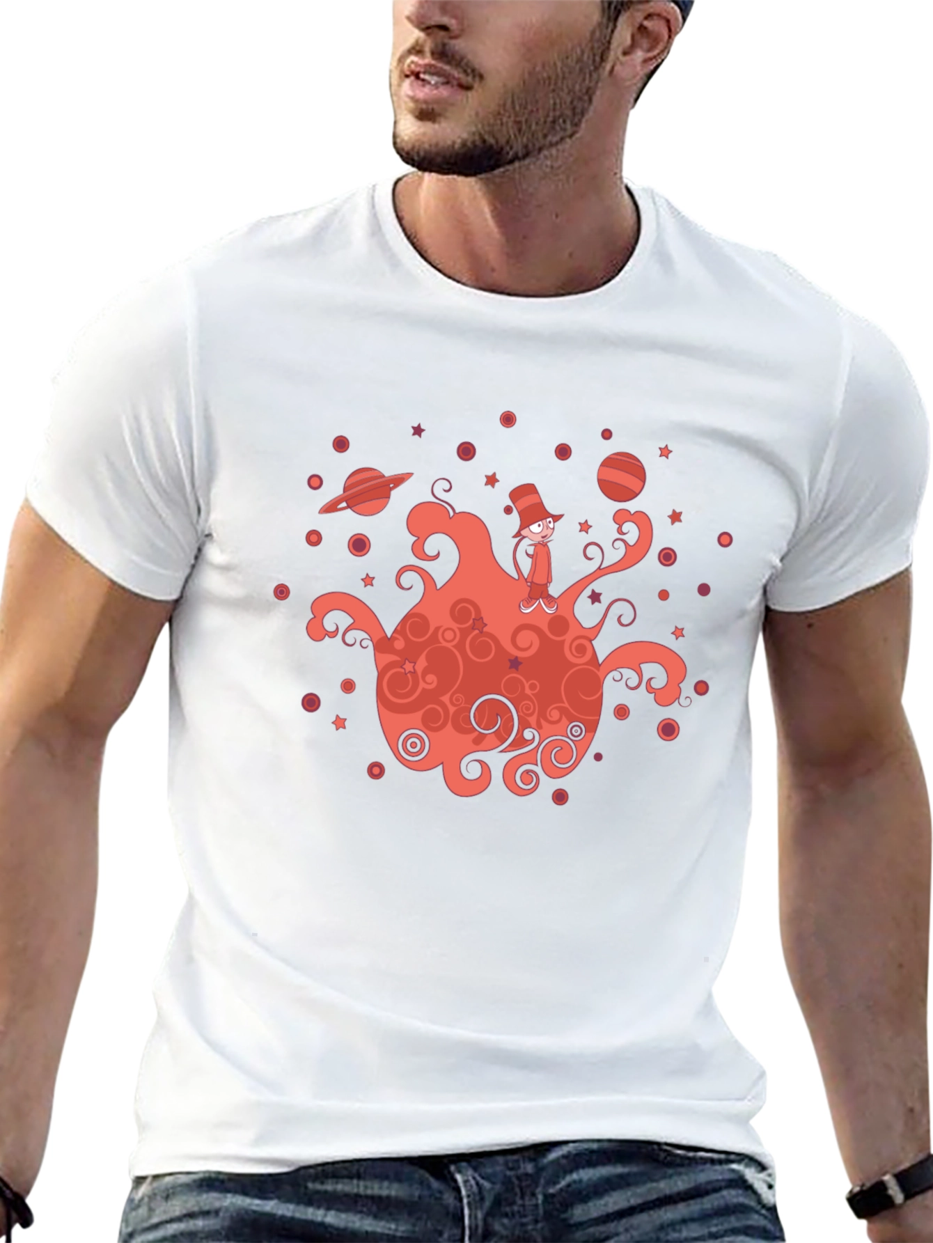 Whimsical Planet Graphic Tee - Mens Black T-Shirt