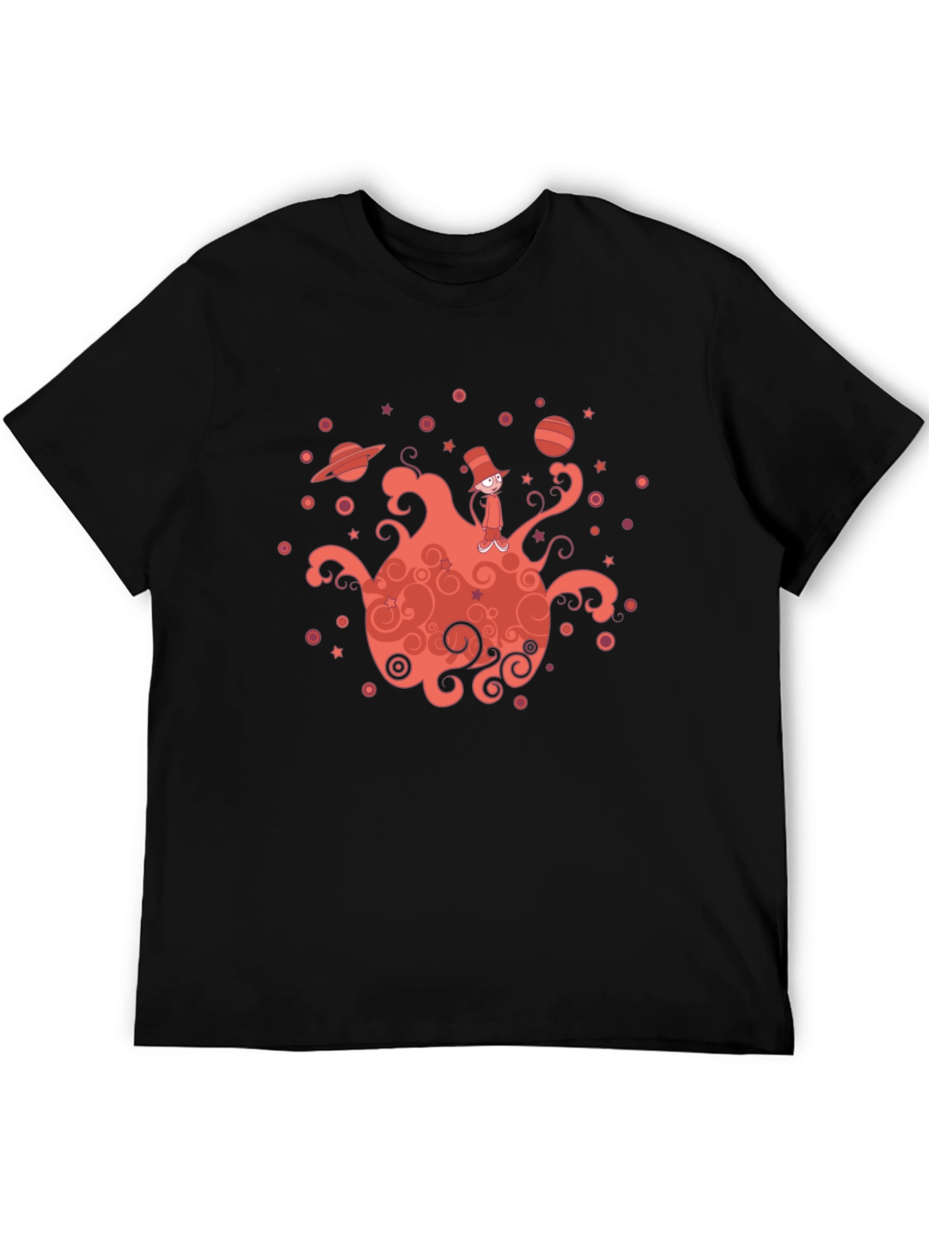 Whimsical Planet Graphic Tee - Mens Black T-Shirt