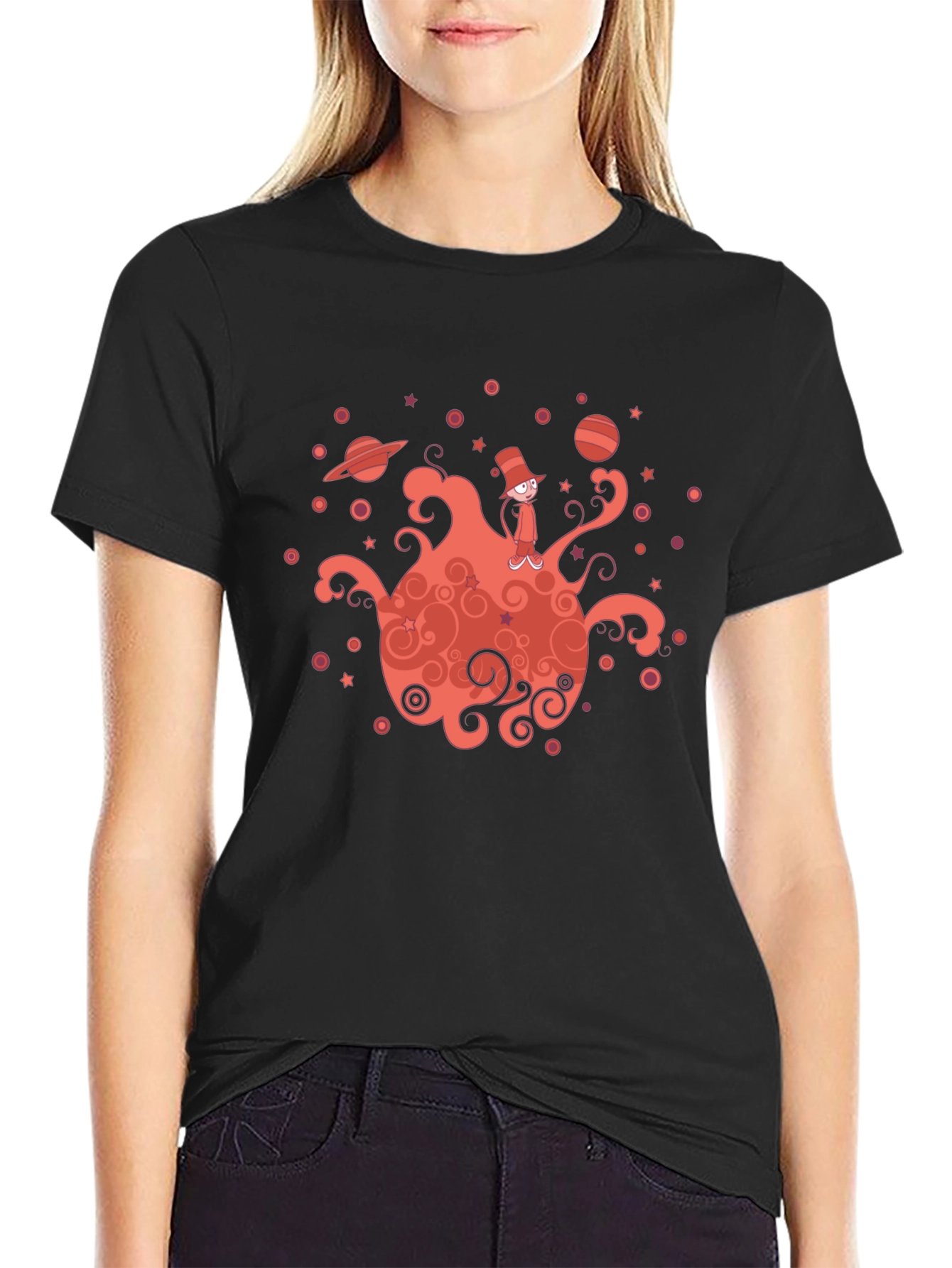 Whimsical Planet Graphic Tee - Mens Black T-Shirt