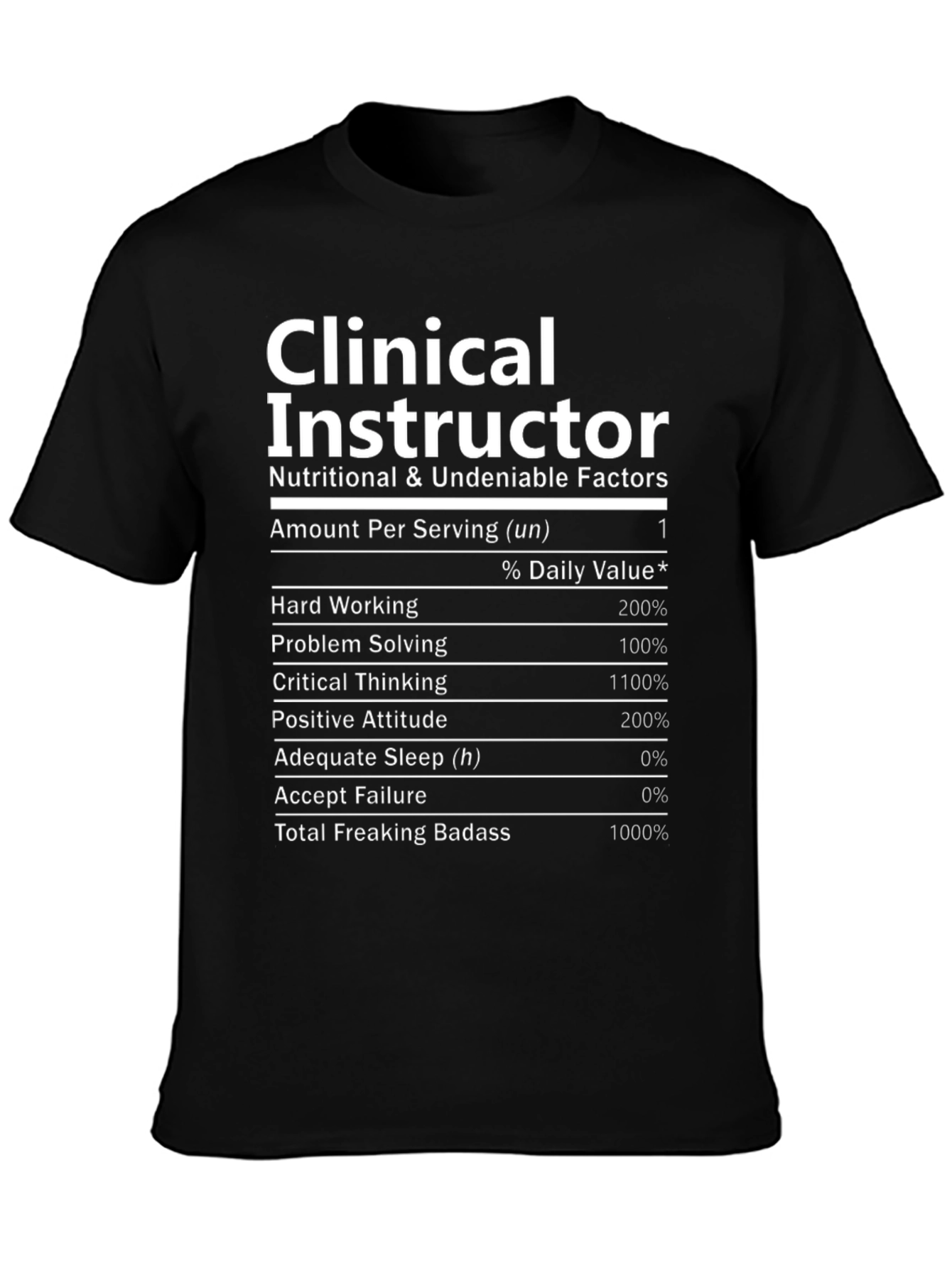 Clinical Instructor Nutrition Facts Black T-Shirt