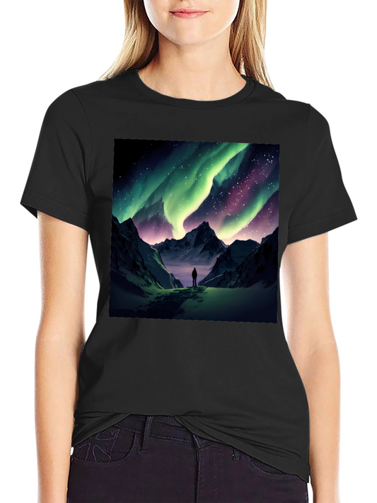 Aurora Borealis Graphic Tee - Night Sky Mountain Print