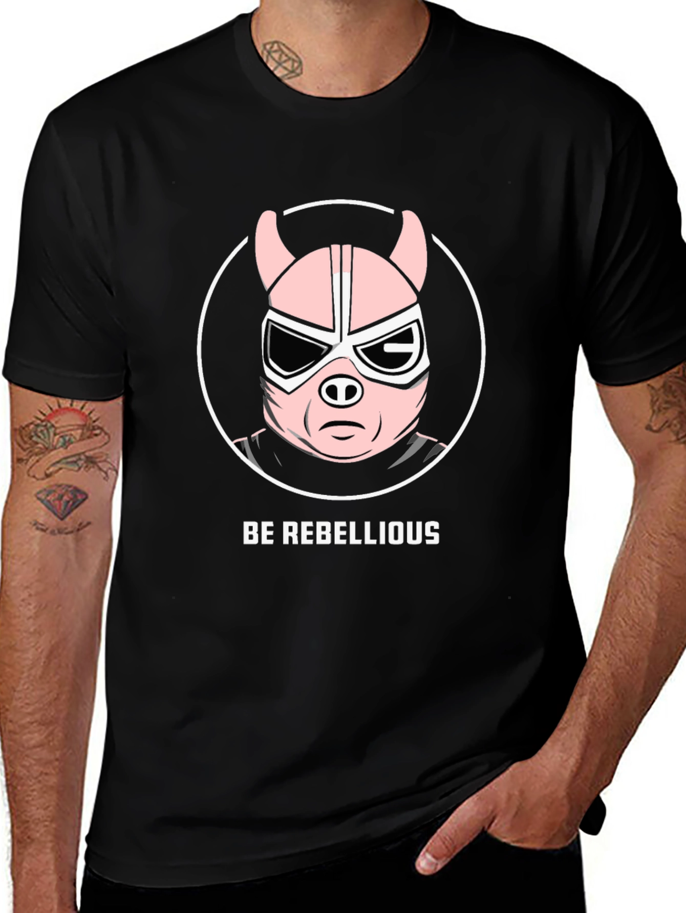 Be Rebellious Pig Wrestler T-Shirt - Black