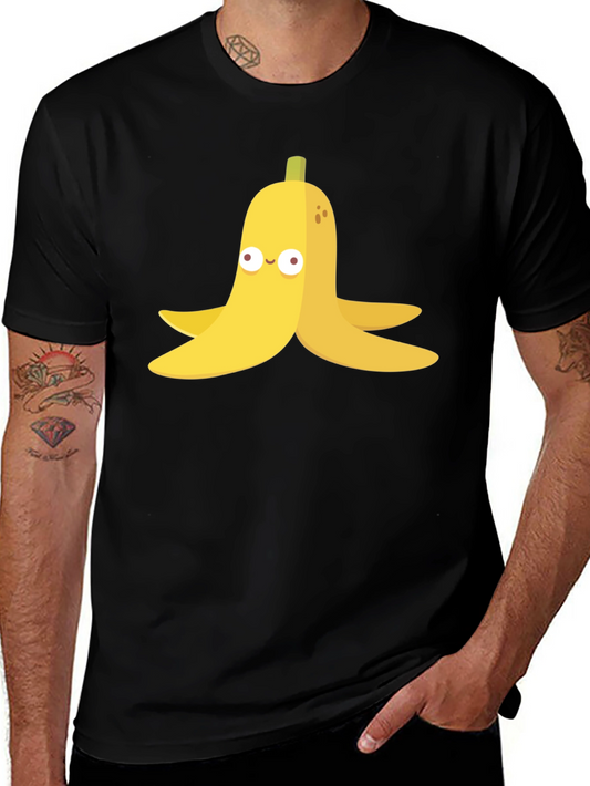 Banana Peel Cartoon Graphic Black T-Shirt