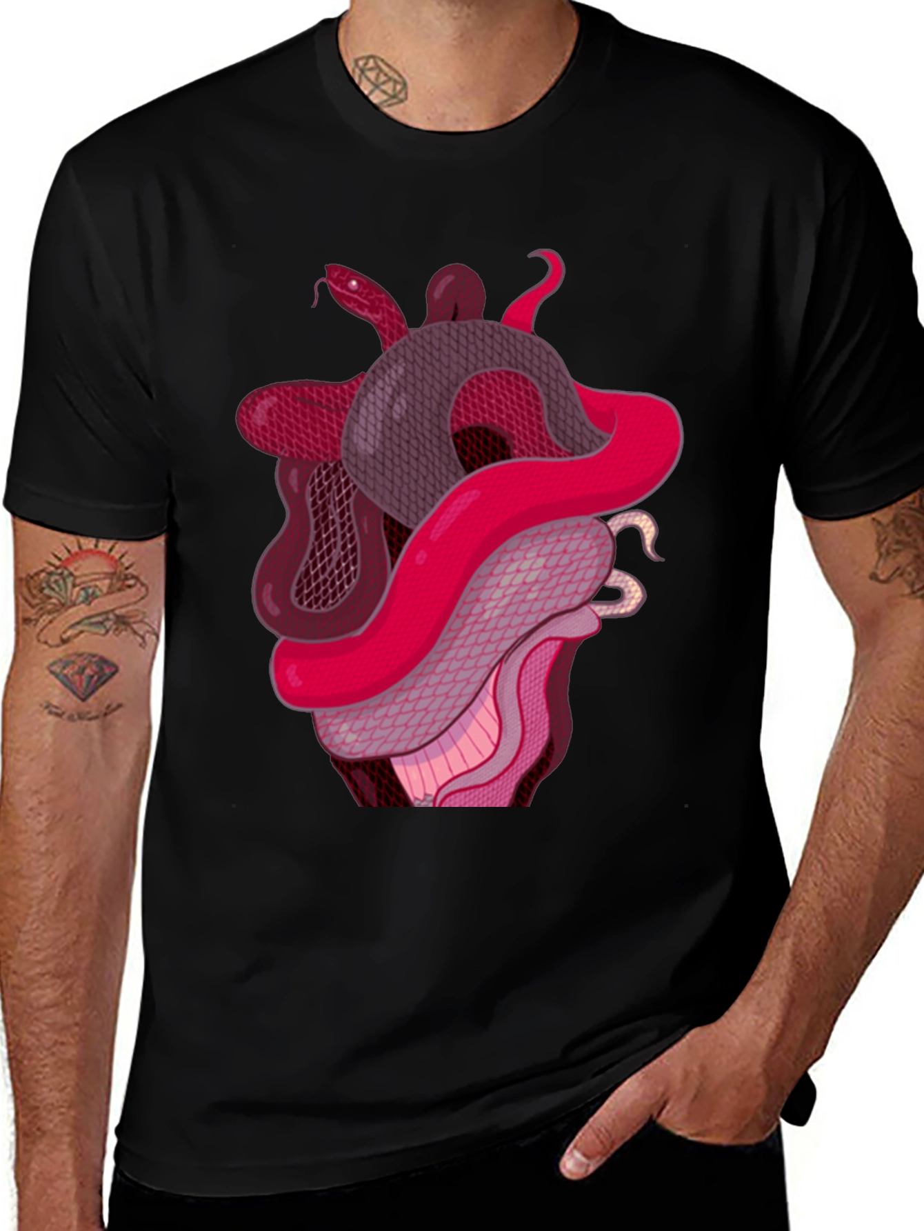 Snake Heart Graphic Tee - Stylish Black T-Shirt