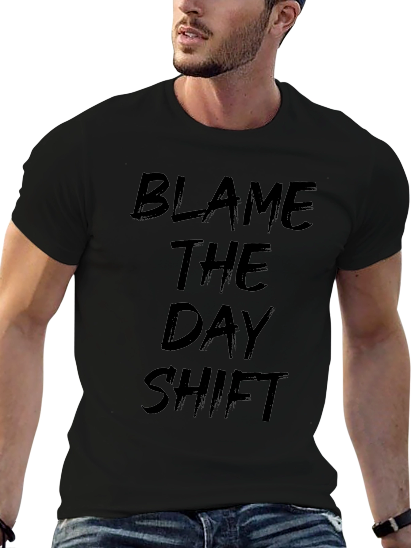 Blame The Day Shift T-Shirt Black Crew Neck Tee