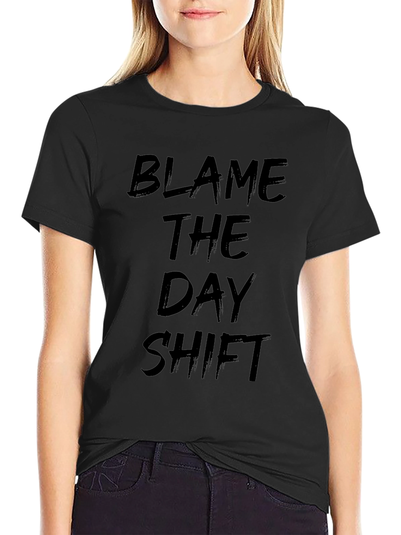 Blame The Day Shift T-Shirt Black Crew Neck Tee
