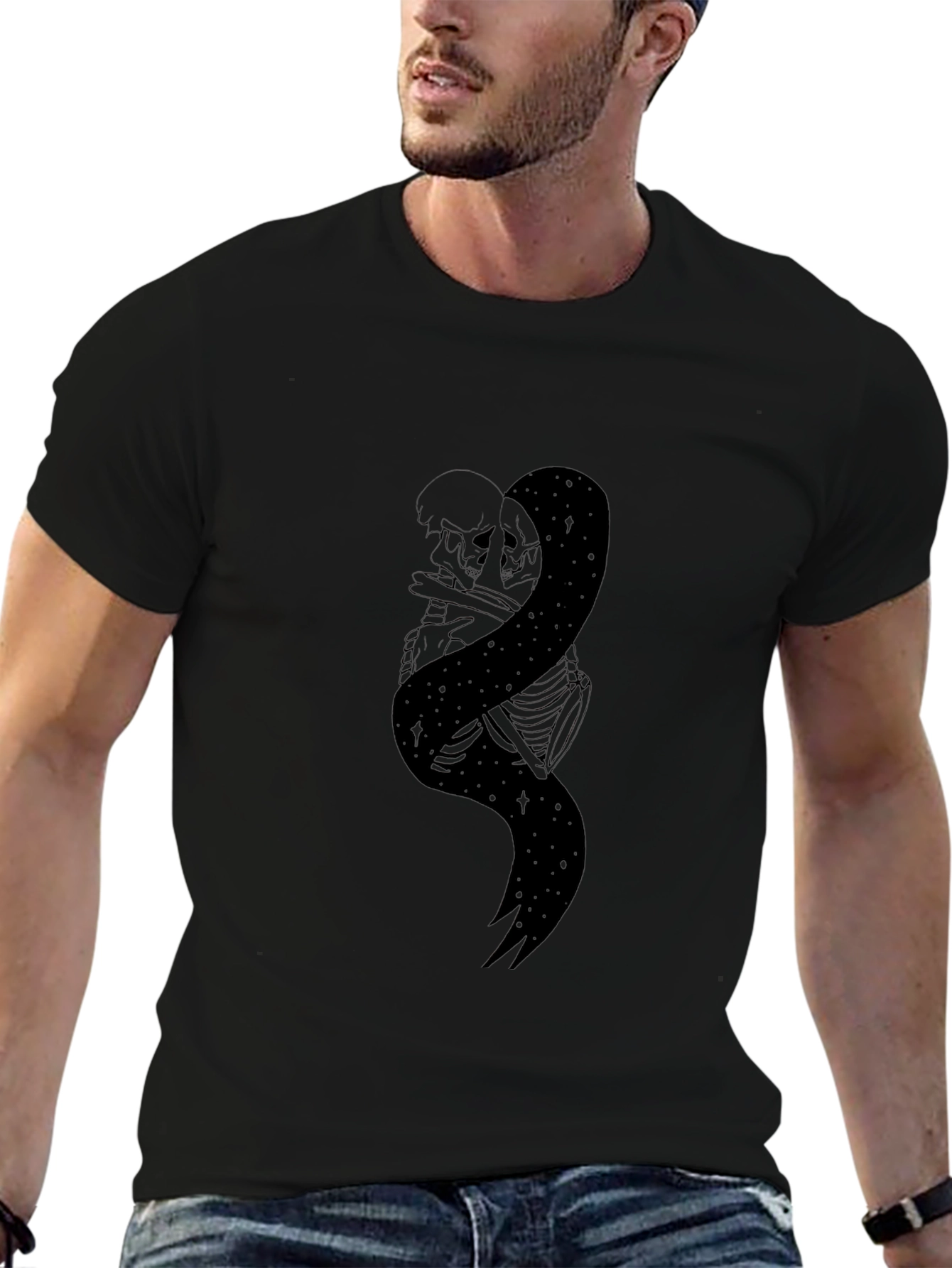 Mens Black Skeleton & Galaxy Graphic Tee