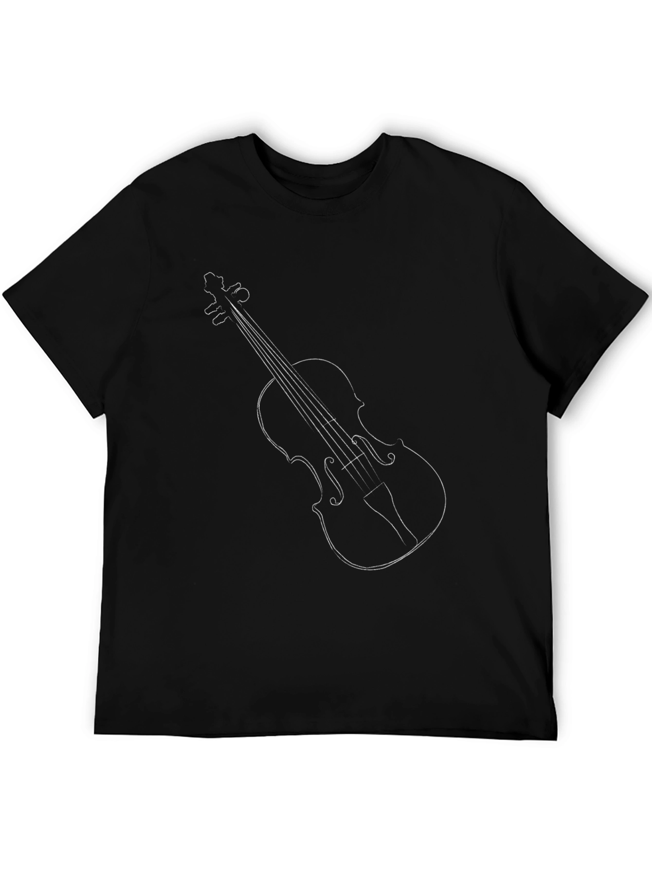 Violin Outline Graphic Tee - Black Crew Neck