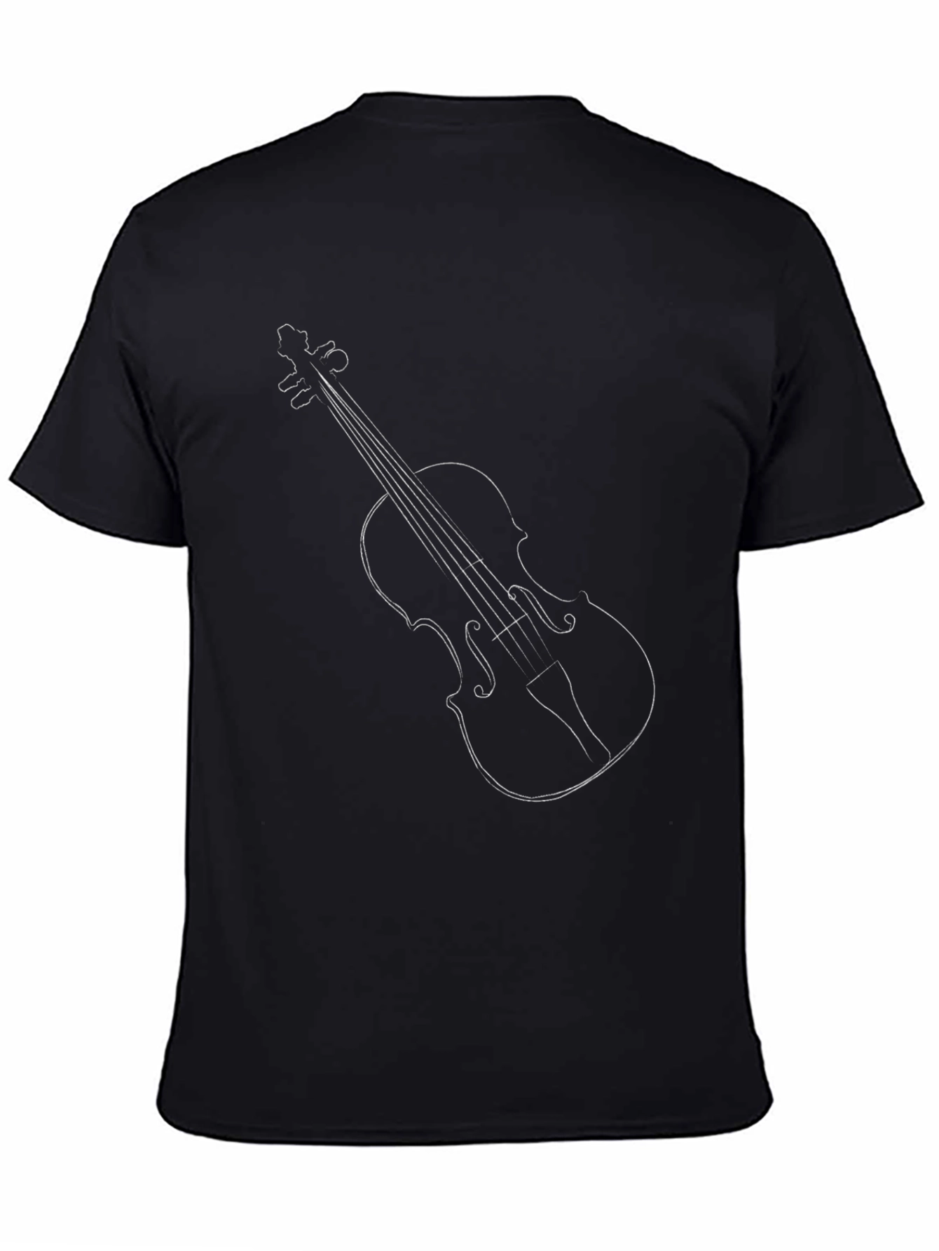Violin Outline Graphic Tee - Black Crew Neck