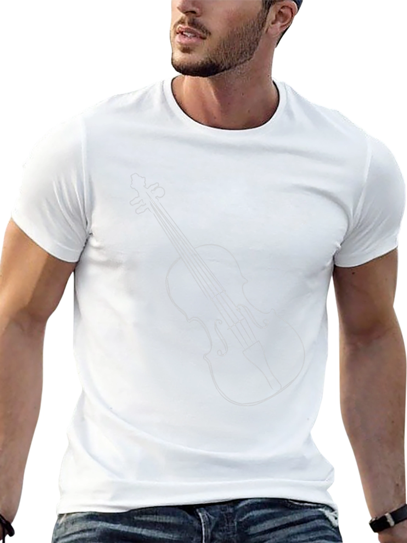 Violin Outline Graphic Tee - Black Crew Neck