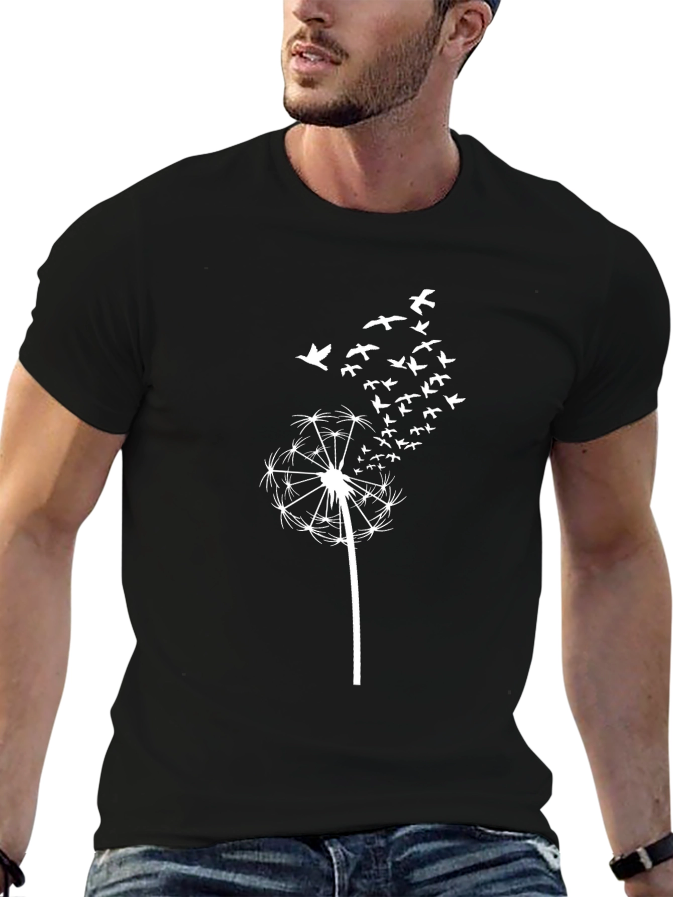 Dandelion Birds Black T-Shirt