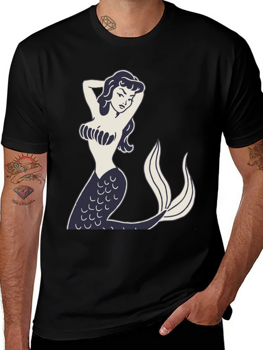Mermaid Graphic Tee - Vintage Style Black T-Shirt