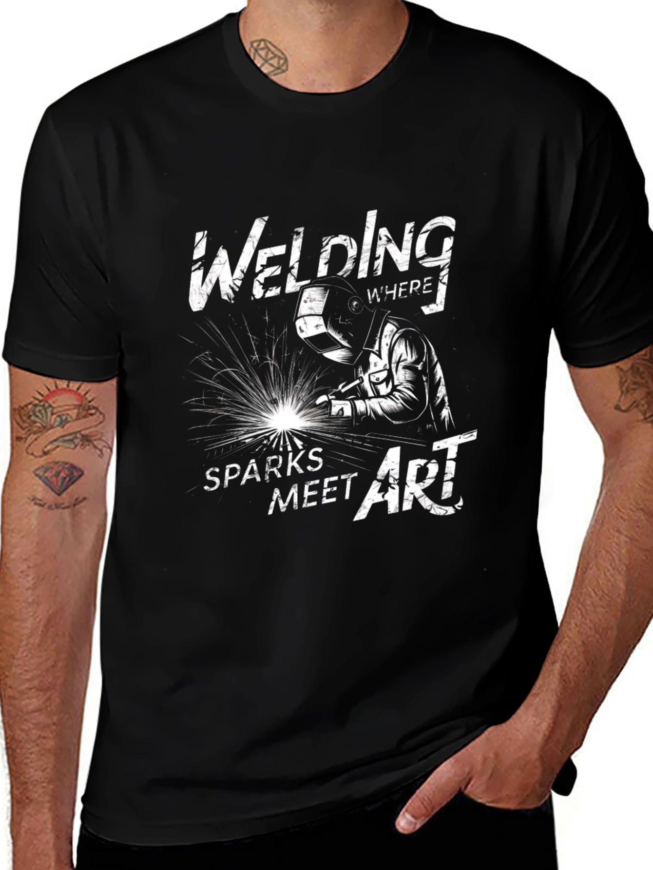 Welding Sparks Meet Art Black T-Shirt