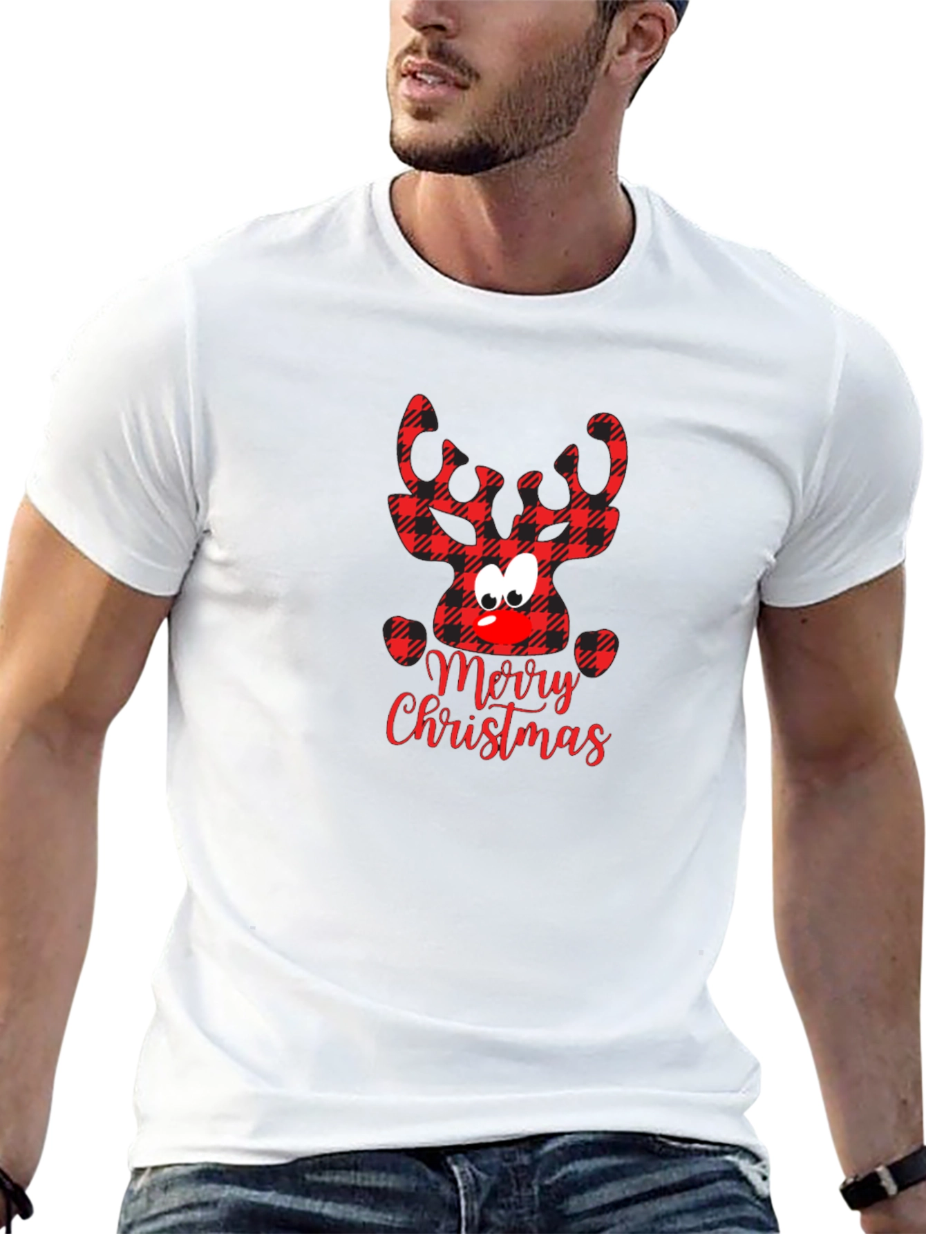 Merry Christmas Plaid Reindeer T-Shirt