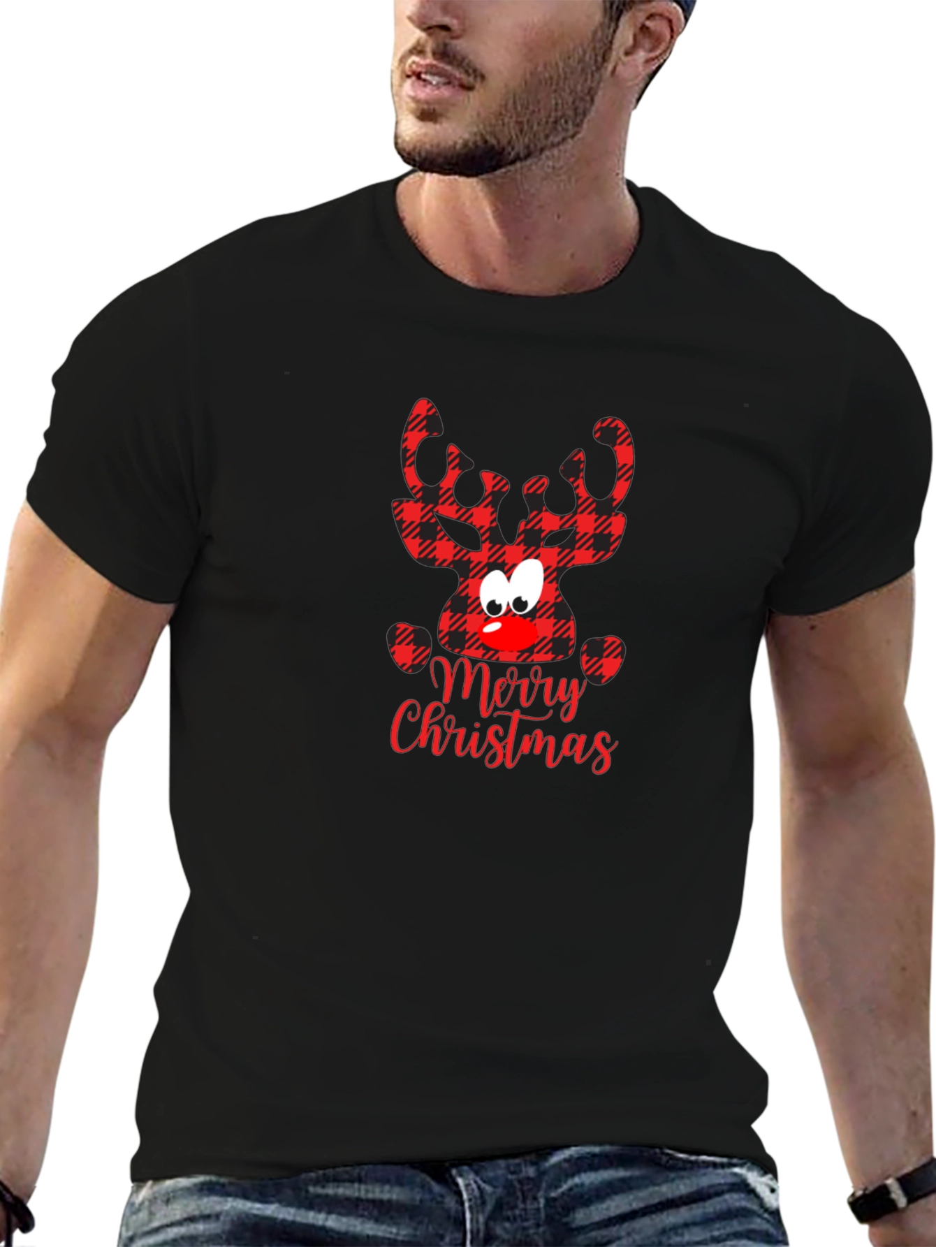 Merry Christmas Plaid Reindeer T-Shirt